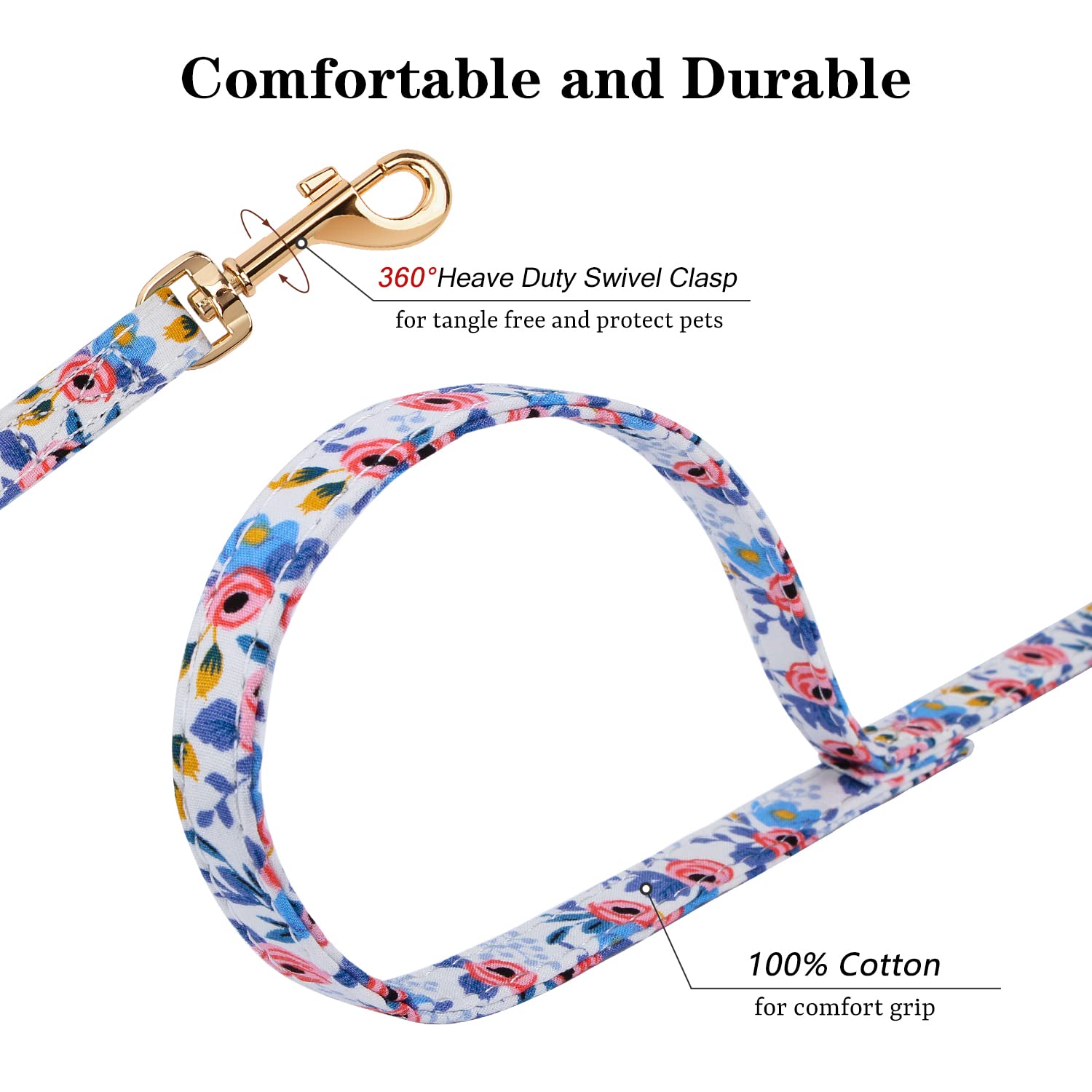 Chede No Pull Floral Pattern Dog Harness- Lightweight And Soft Dog Harness, Adjustable Small Dog Harness And Leash Set, With Dog Leash, Suitable For Puppy Small And Medium-Sized Dog (M, Blue Rose)
