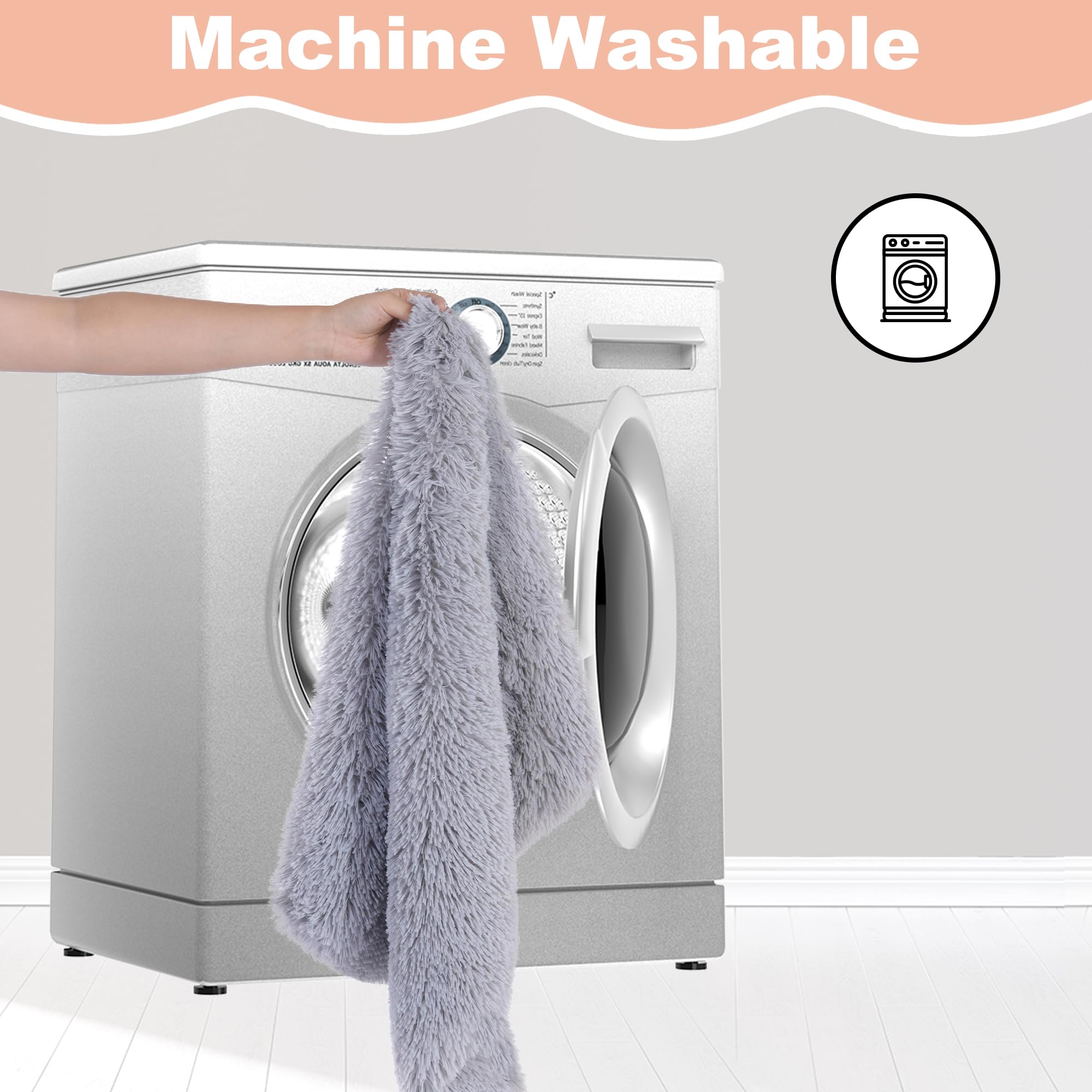 Bedfolks Plush Dog Crate Pad, Washable Faux Fur Bed For Small Dogs & Cats - 17'X12', Light Grey