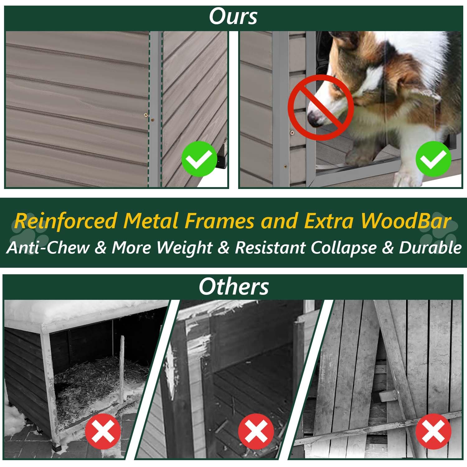 PetsCosset 43.3  L Dog House Outdoor for Large Breeds Dogs Anti Chewing Iron Frames Dog Kennel Wooden Pet Houses for Indoor Outd