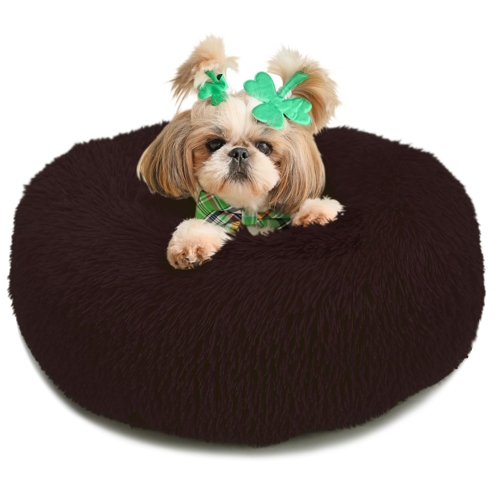 Black Dog Bed Extra Small Washable,Calming Dog Bed Princess for Small Dogs 15 inches Donut Soft Small Pet Bed,Anti Anxiety Round