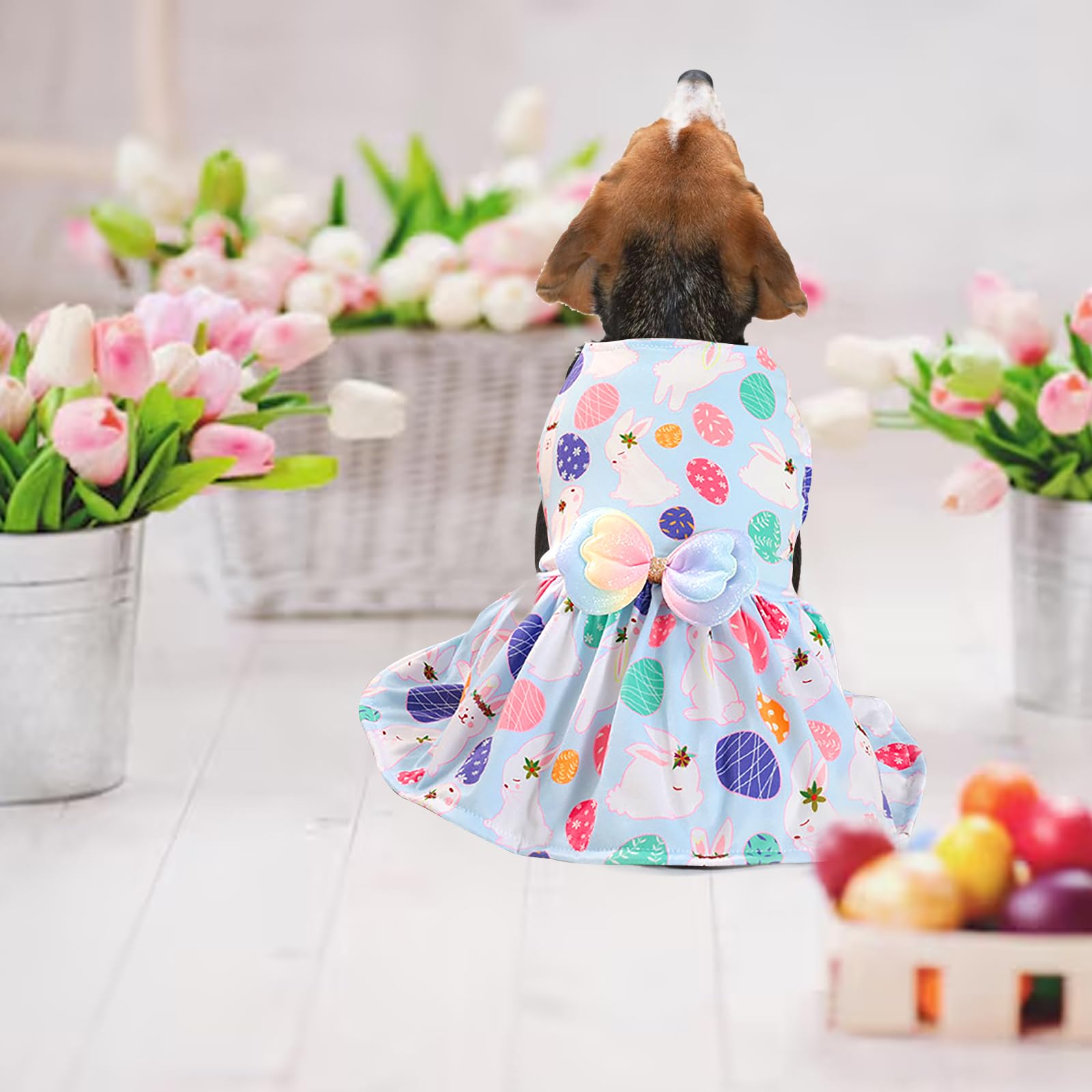Easter Dog Costume Dress For Pets, Easter Bunny Pet Outfit Dogs Bow Clothes,Light Blue Puppy Skirt, Spring Dog Dress,Size M (17.