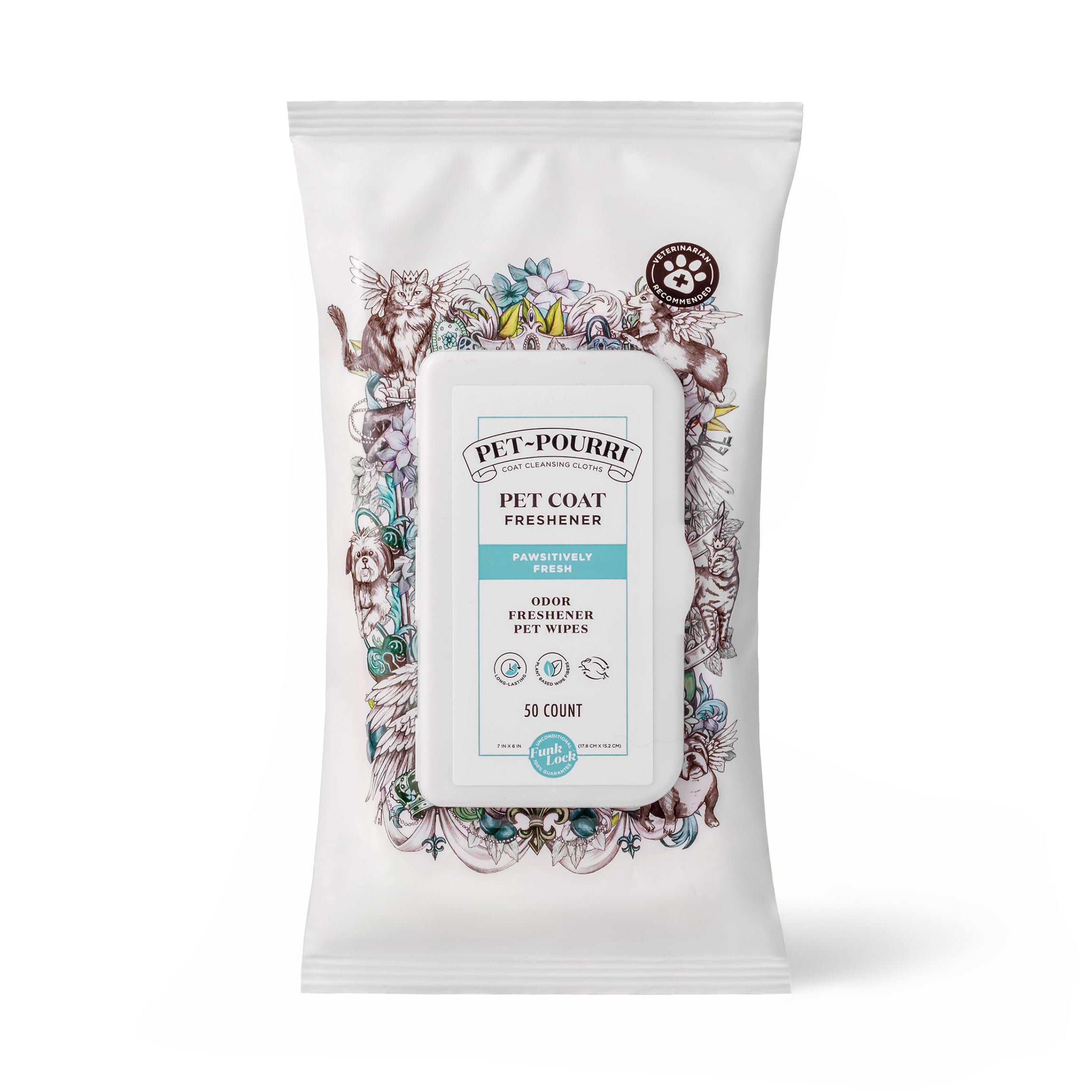 Pet-Pourri Pawsitively Fresh Deodorizing Pet Wipes - Quick Cleaning Wipes For Dogs & Cats - Plant Based Ingredients - Vet Recomm