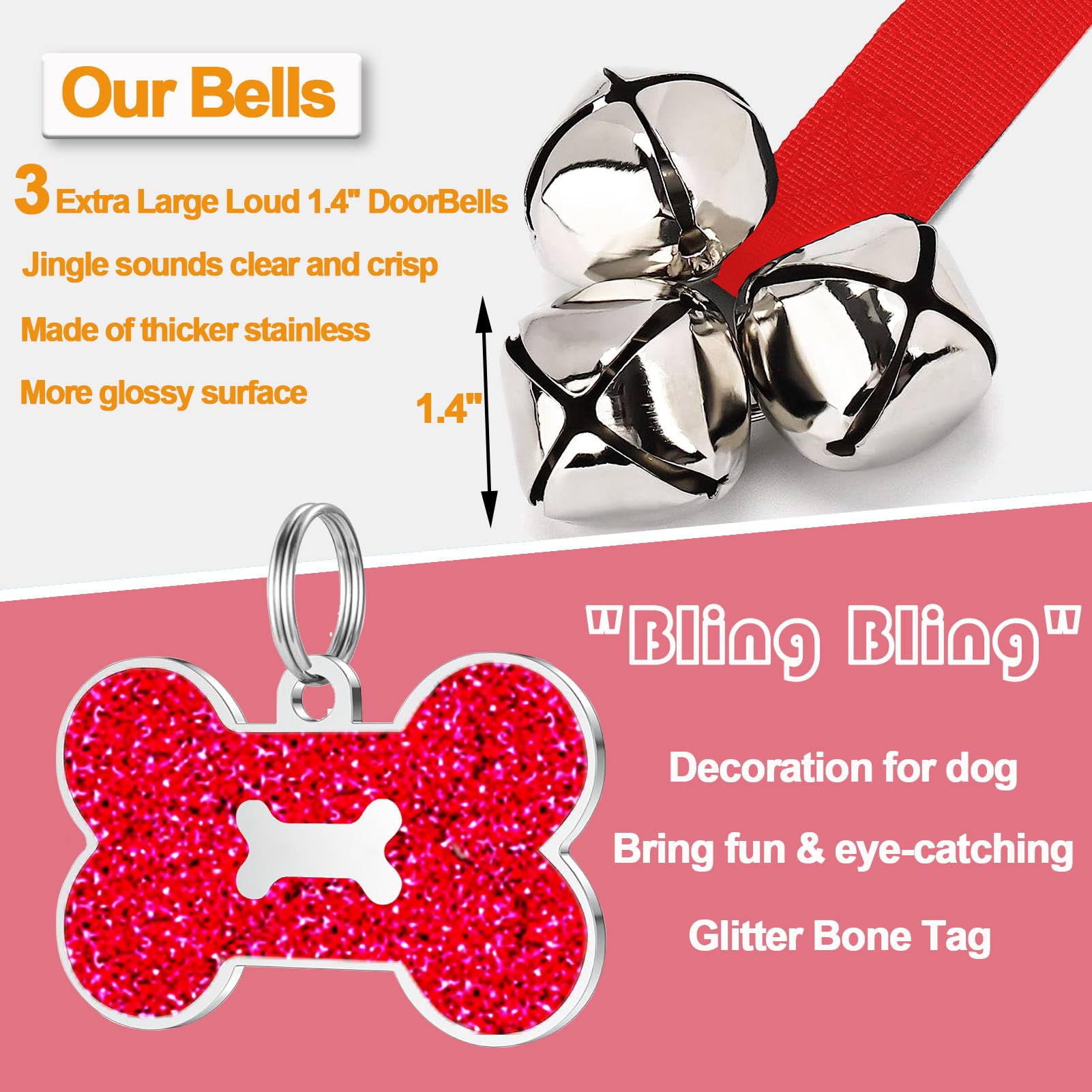 Kexiava 2 Pack Dog Door Bells, Dog Doorbell To Go Outside Puppy Train Bell For Dogs To Ring To Go Potty, Puppy Toilet Training B
