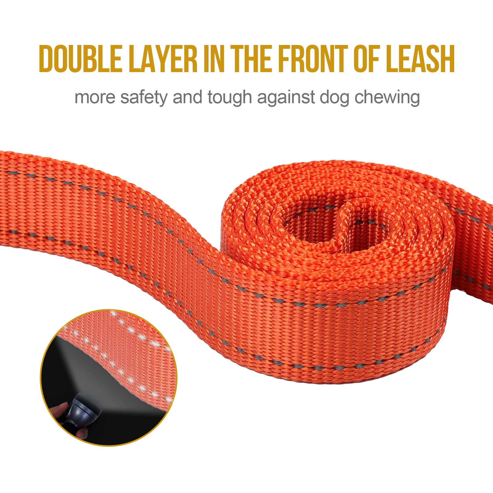 Onetigris Handled No-Pull Dog Walking Leash Long Traffic Leads For Medium To Large Dogs (Orange, 6Ft)