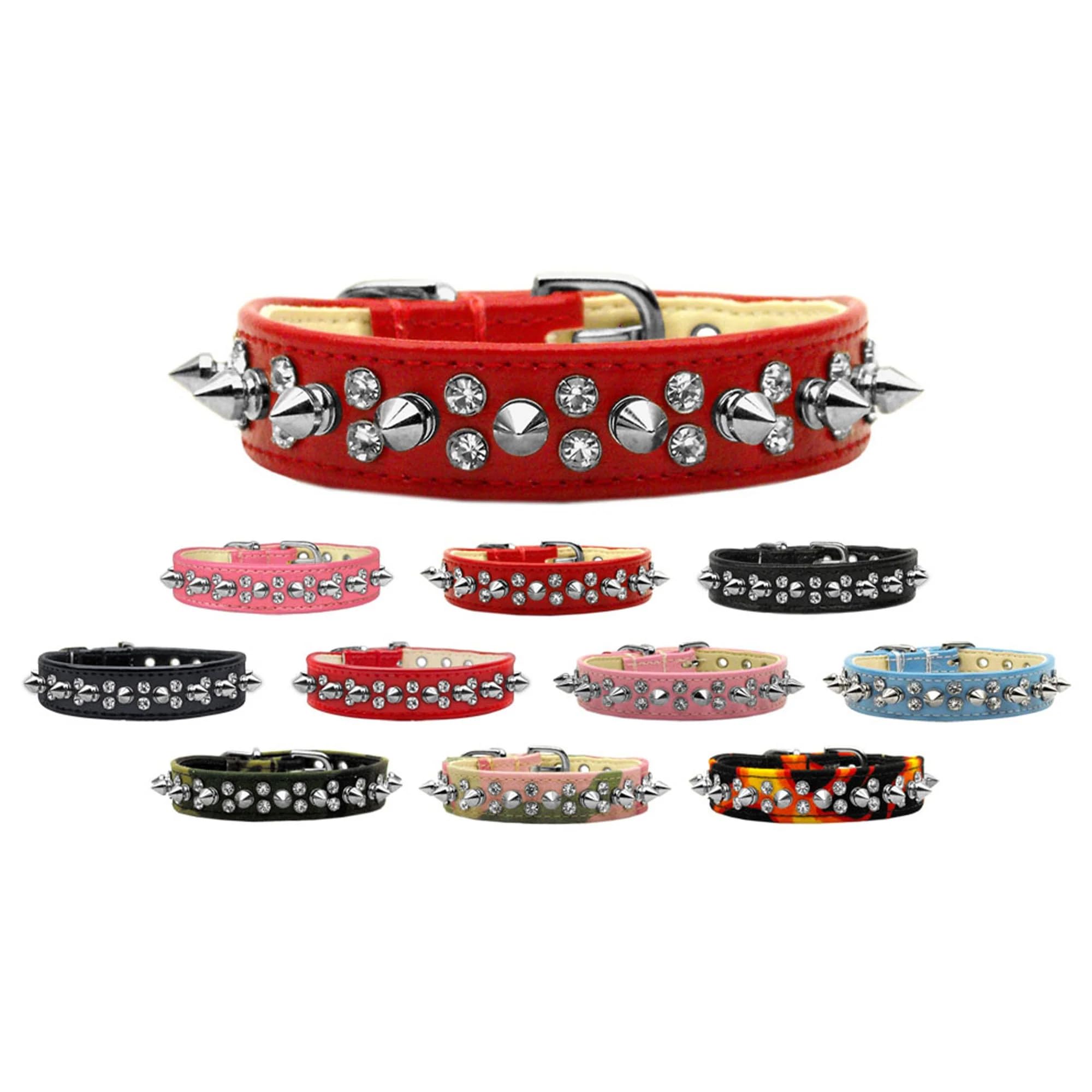 Pet and Dog Spike Collar, Double Crystal & Spikes Red 16