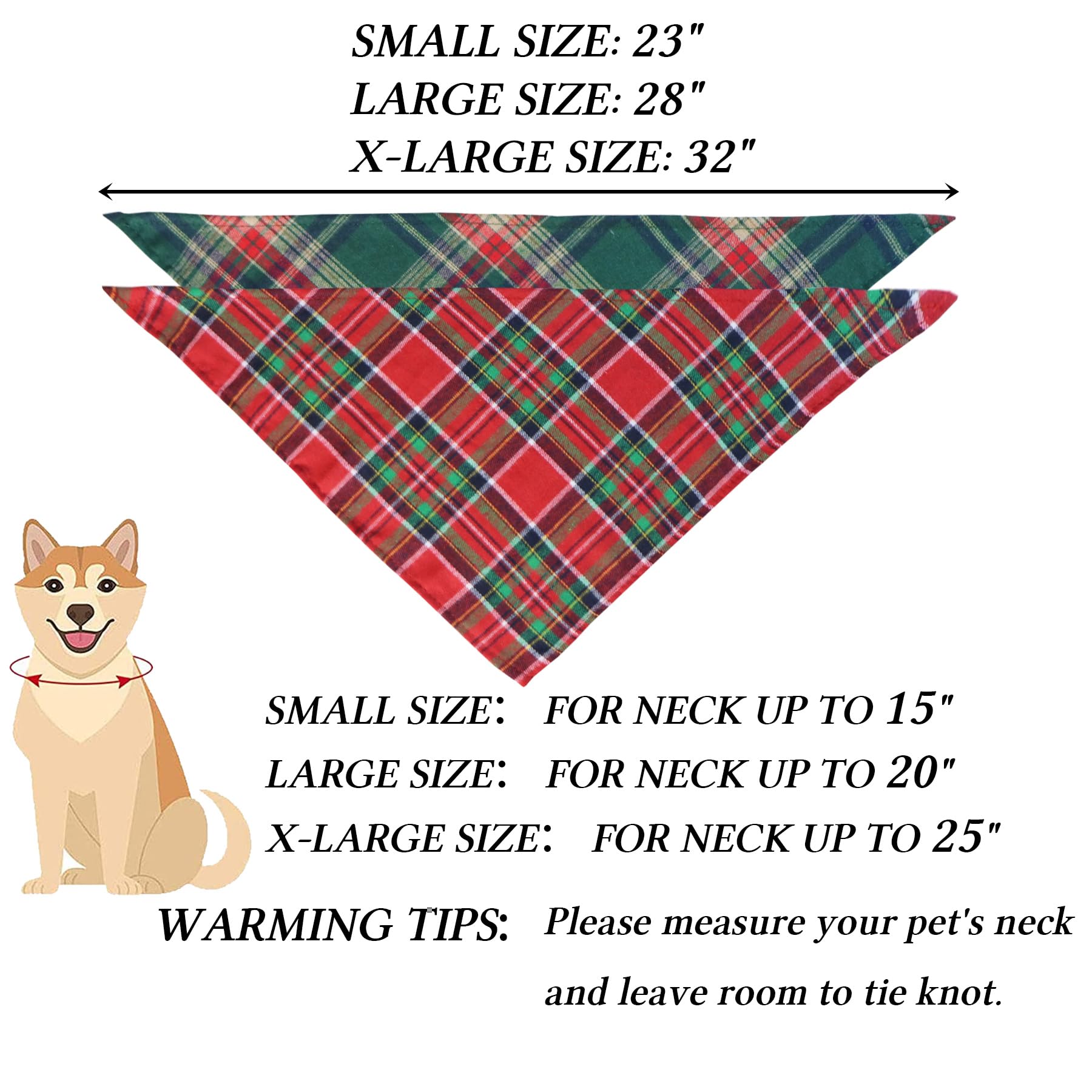 Stmk 2 Pack Christmas Dog Bandanas, Multi Size Dog Christmas Bandana, Premium Cotton Fabric Plaid Holiday Bandanas For Large X-L