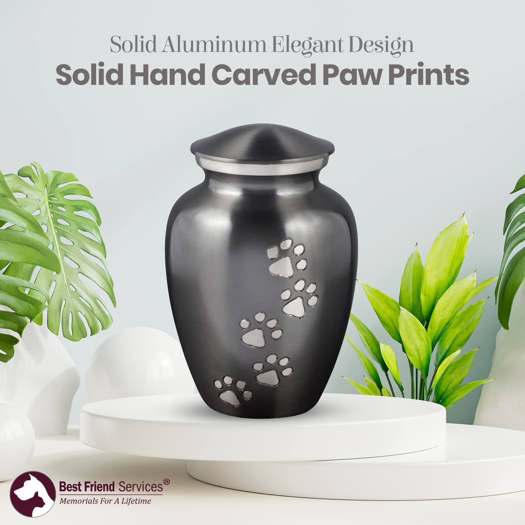 Best Friend Services Pet Urn - Ottillie Paws Legacy Memorial Pet Cremation Urns For Dogs And Cats Ashes Hand Carved Brass Memory Keepsake Urn (Slate, Vertical, Pewter, X-Large)