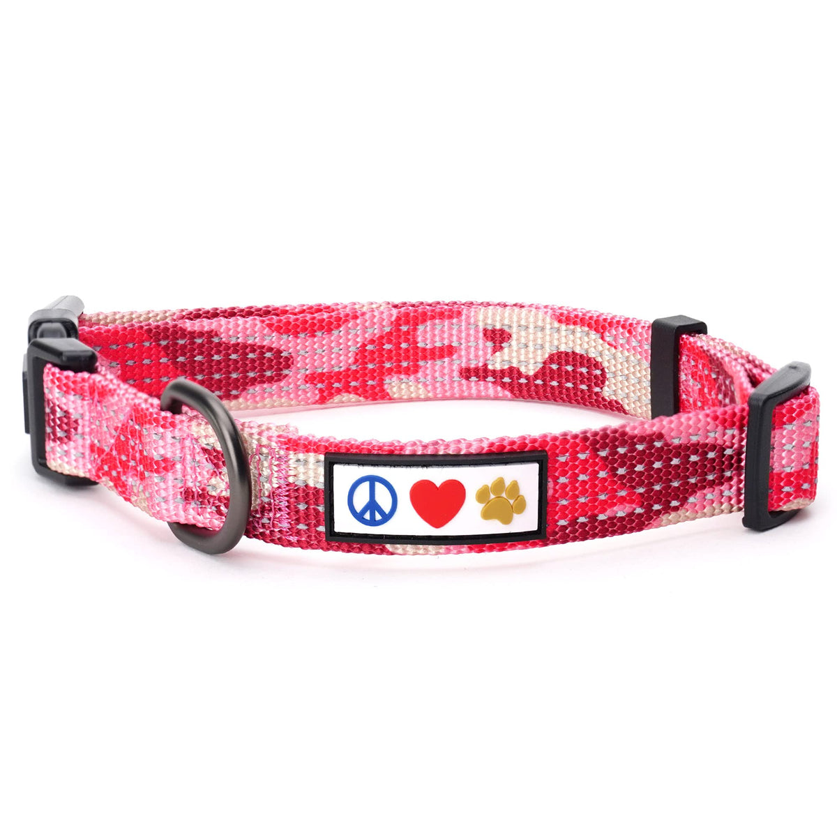 Pawtitas Reflective Dog Collar With Stitching Reflective Thread | Reflective Dog Collar With Buckle Adjustable And Better Training Great Collar For Medium Dogs - Pink Camo Collar