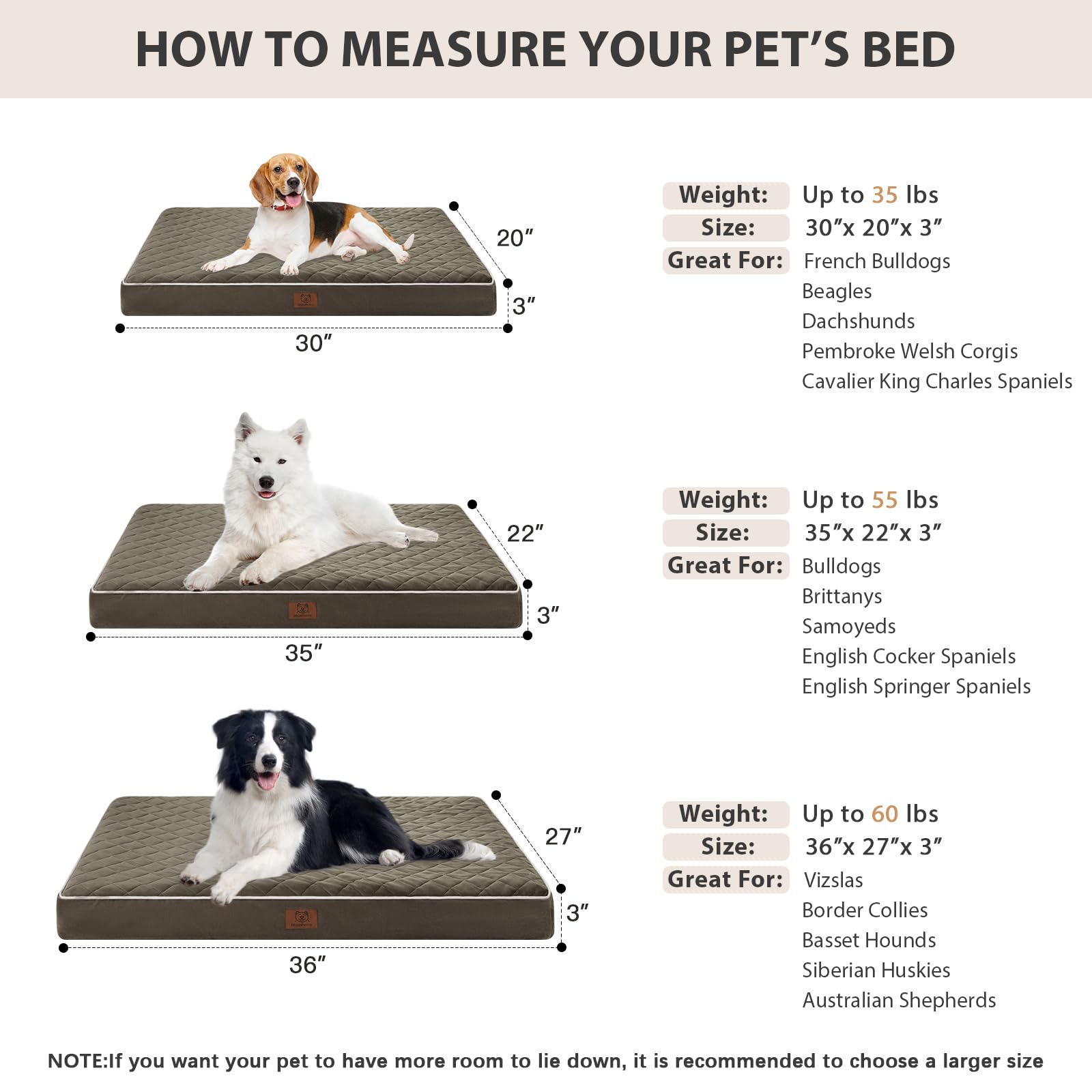 Wnpethome Orthopedic Dog Beds For Large Dogs, Extra Large Waterproof Dog Bed With Removable Washable Cover & Anti-Slip Bottom, M
