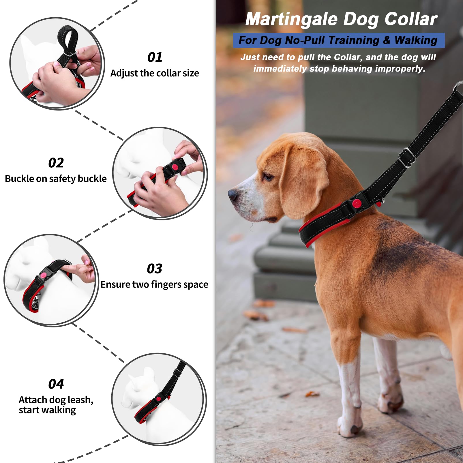 M Red Heavy Duty Nylon No Pull Dog Collar with Buckle, Adjustable Anti Pull Reflective Slip Collar for Large Medium Small Dog Tr