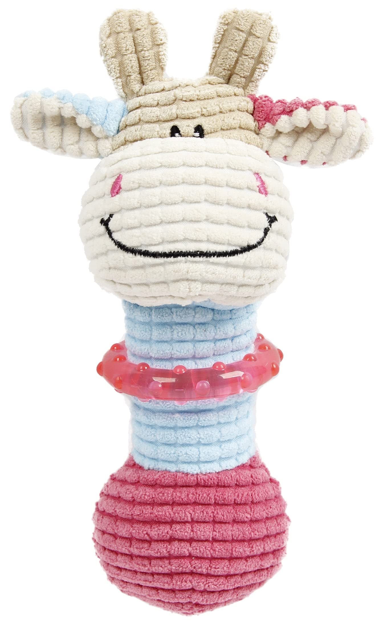 Pet Life Giraffe-Cow Plush Squeaking and Rubber Teething Newborn Puppy Dog Toy, Beige