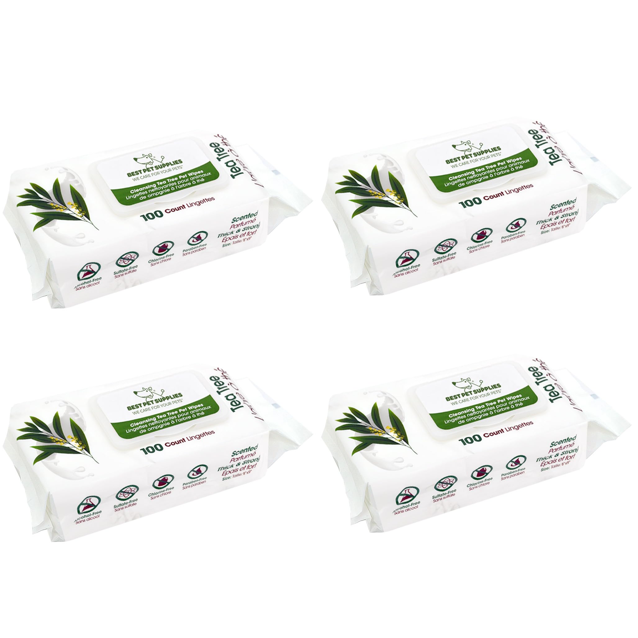 Best Pet Supplies Pet Wipes For Dogs - Dog Wipes Cleaning Deodorizing, For Coats, Ears, Paws - Cleansing, Tea Tree, 400 Count