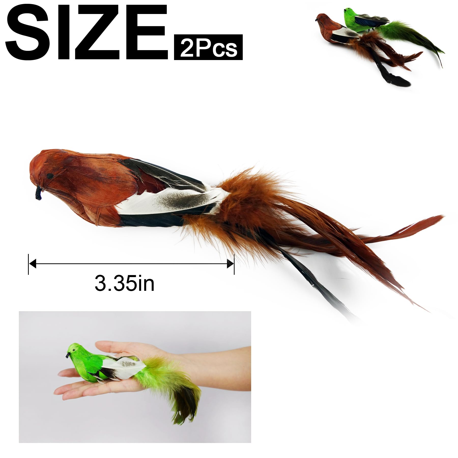 Ttcat 2 Pcs Real Feather Cat Birds Toys Realistic Simulation Birds Toys With Bells For Indoor Cats Kittens.