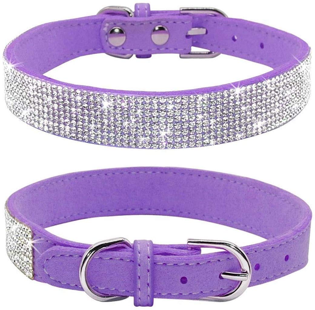 Jxinrong Rhinestone Dog Collar, Cute Dazzling Sparkling Soft Suede Leather Dog Cat Rhinestone Collar Crystal Diamond Pet Dog Puppy Collar