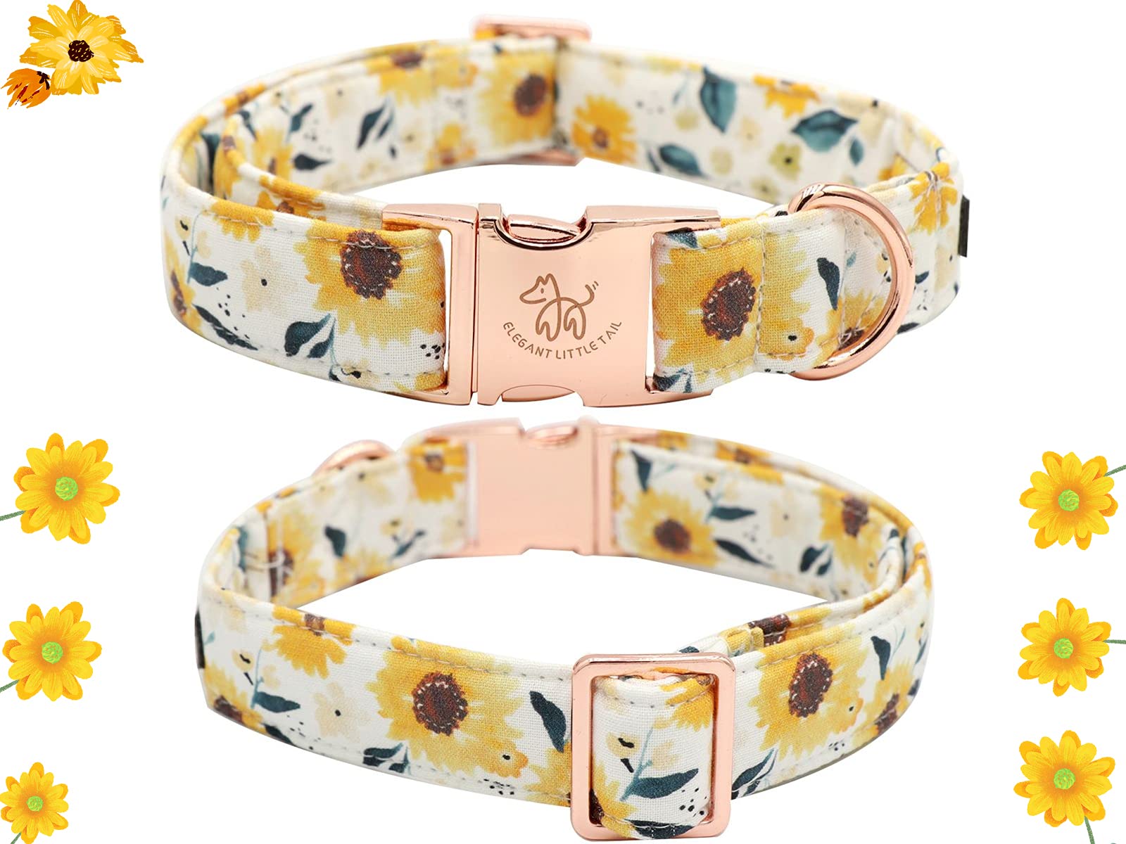 Elegant Little Tail Sunflower Print Dog Collar, Girl Dog Collar With Bow Adjustable Soft Bow Tie Dog Collars For Small Dogs And Cats