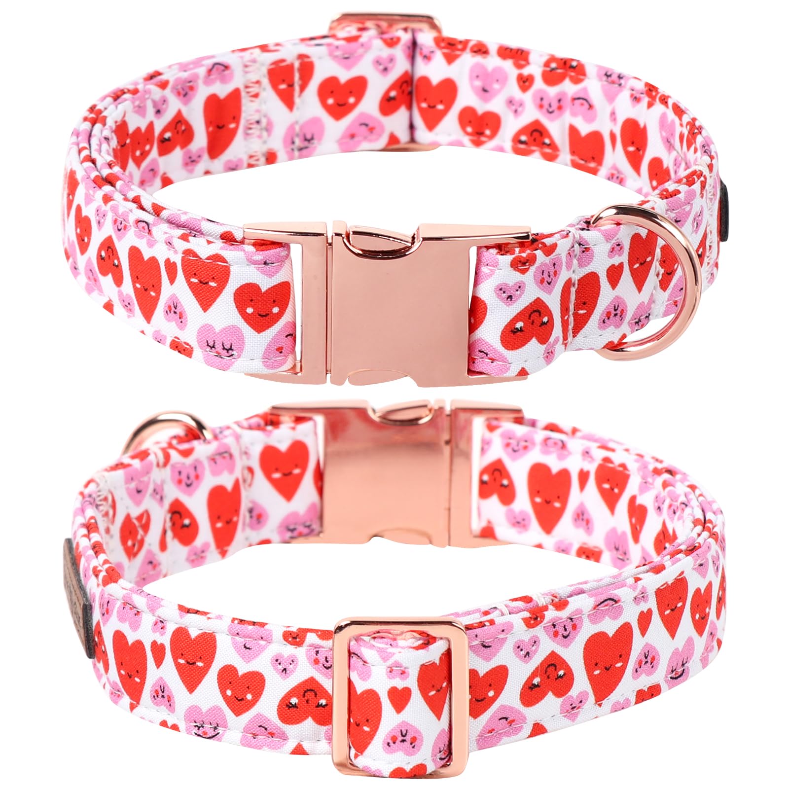 Lionet Paws Valentine'S Dog Collar, Cute Pink Heart Dog Collar For Large Dogs, Adjustable Cotton Love Pet Collars For Large Dogs