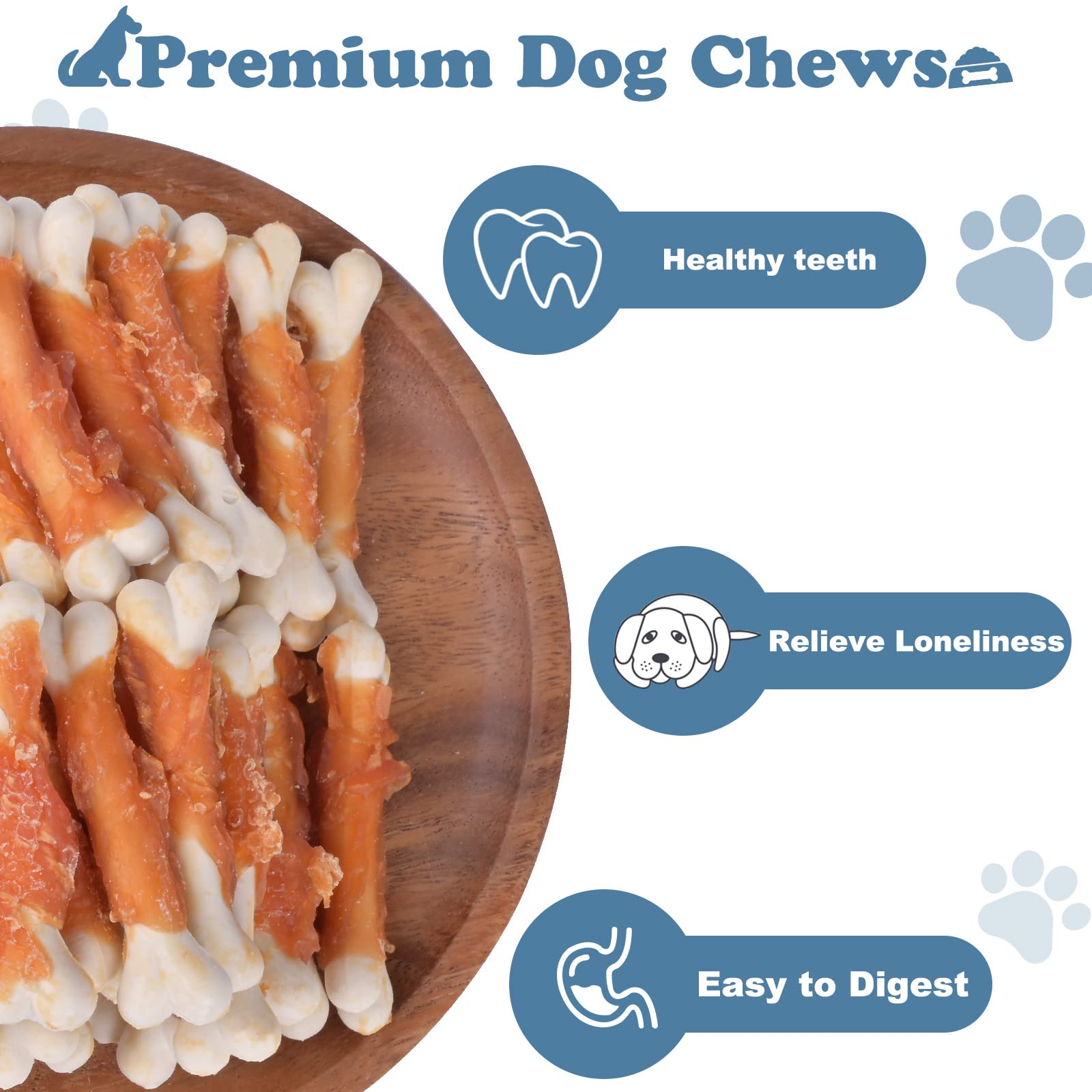 Pawant Dog Chews Puppy Training Snacks Chicken Wrapped Calcium Bone Rawhide Free Dog Treats 0.5lb/227g