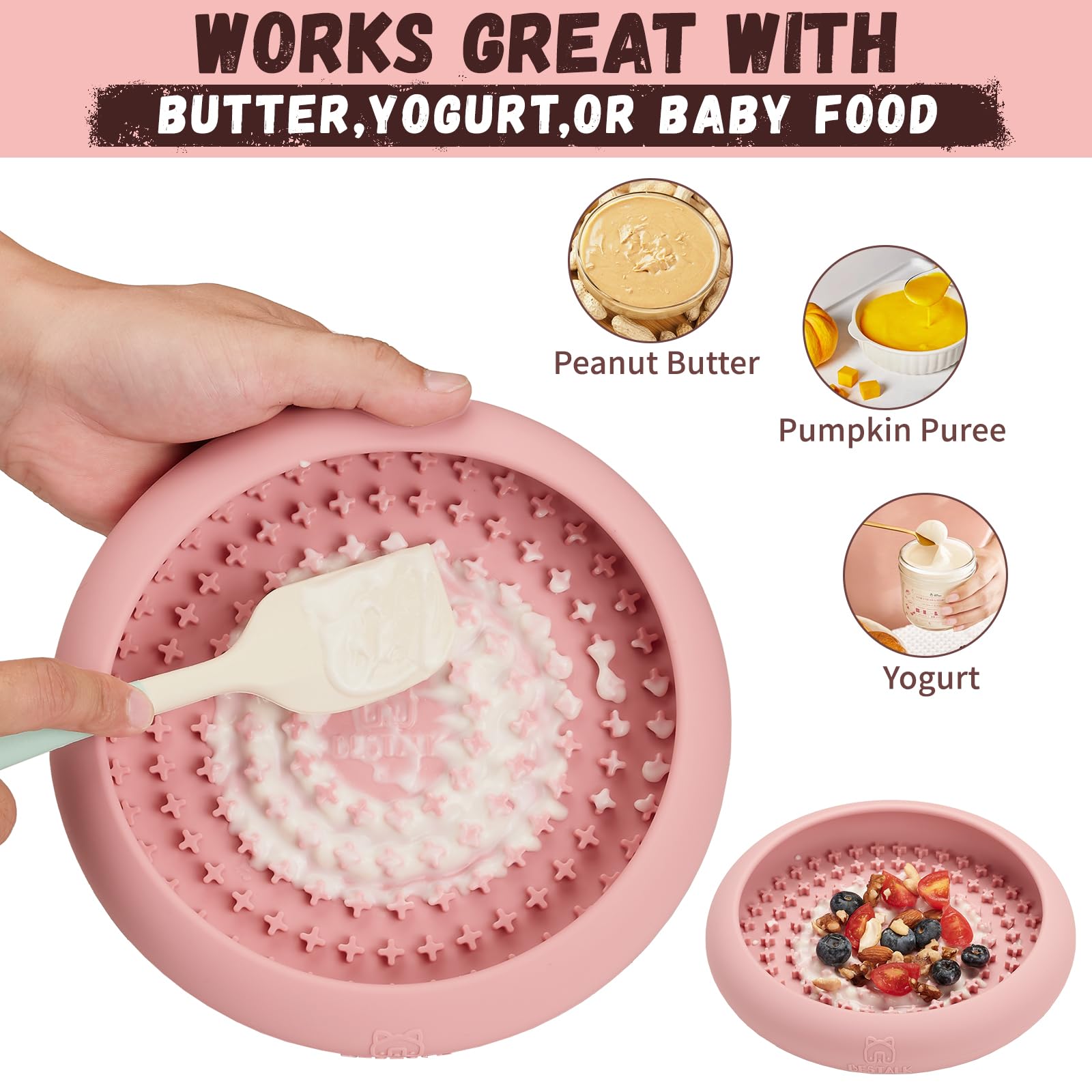 Bestalk Anxiety Relief Slow Feeder Dog Lick Mat Treat Dispenser, Non-Slip Licking Bowl Enrichment Toys, BPA Free Silicone, Dishw