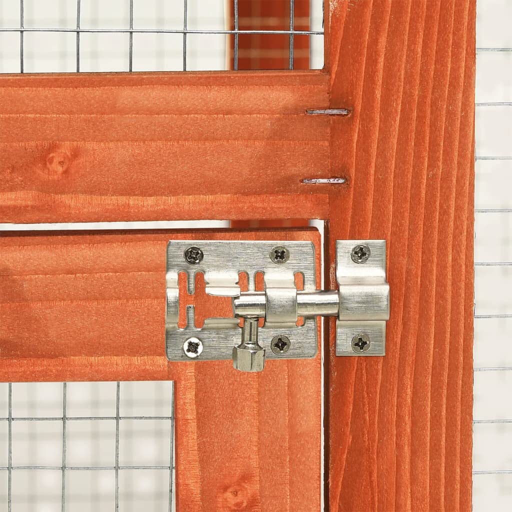 vidaXL Double-Layered Rabbit Hutch - Solid Firwood, Spacious Design, Easy-Climb Ramp, Pull-Out Tray, Steel Wire Mesh, Water-Resistant Roof Cover - Brown