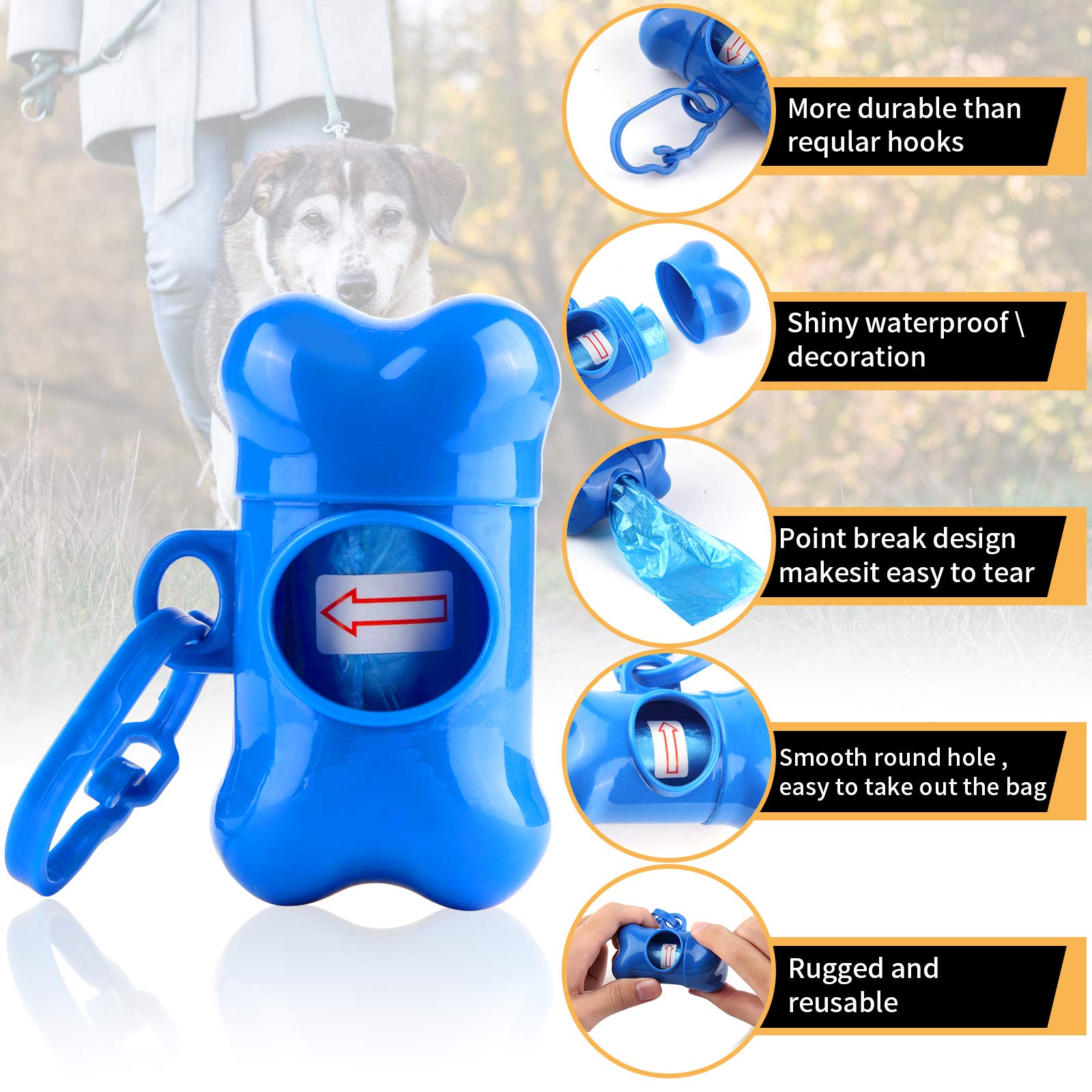Arroyner 5 Pack Bone Shaped Poop Bag Dispenser Pet Waste Disposal Bag Dispenser (Random Color)
