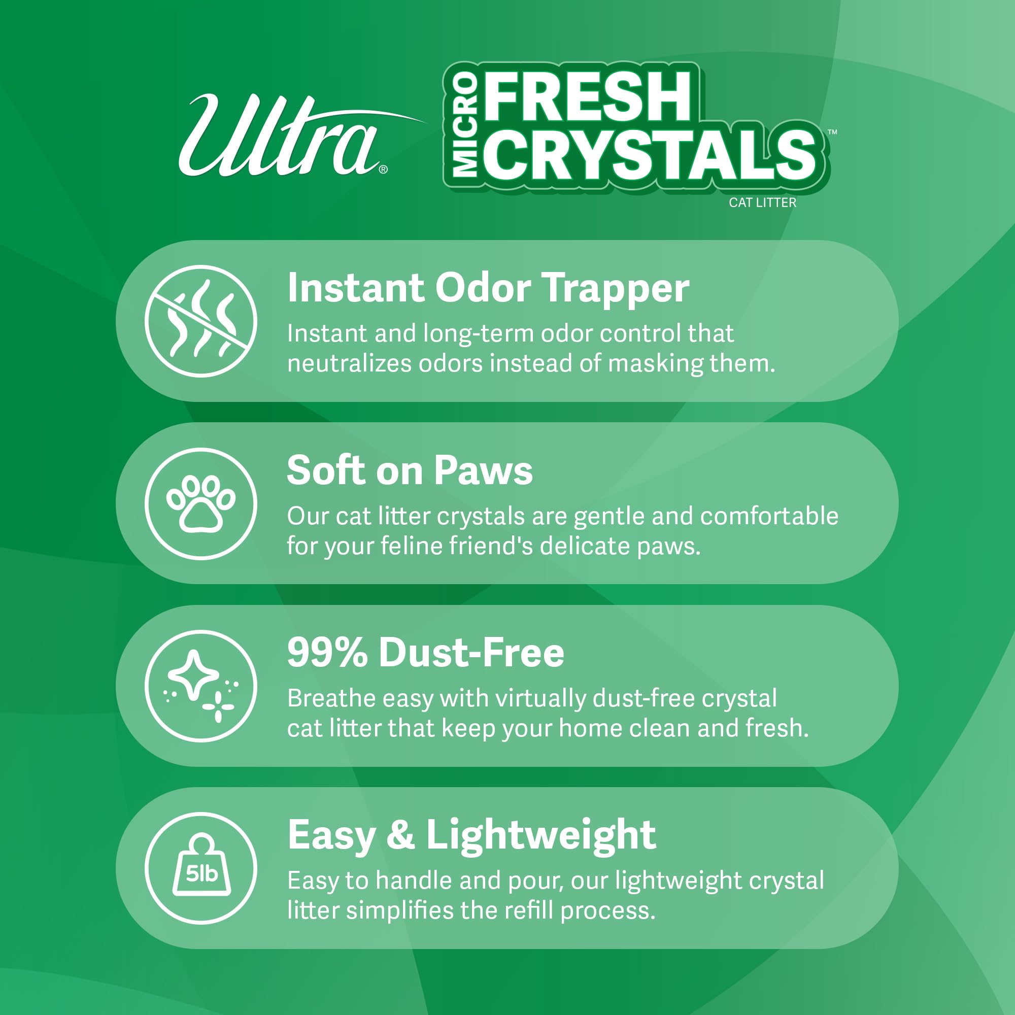Ultra Fresh Scented Micro Crystals Premium Cat Litter - 99.9% Dust Free, Soft On Paws - 15 Lbs. Total (3Pk Of 5 Lbs.)