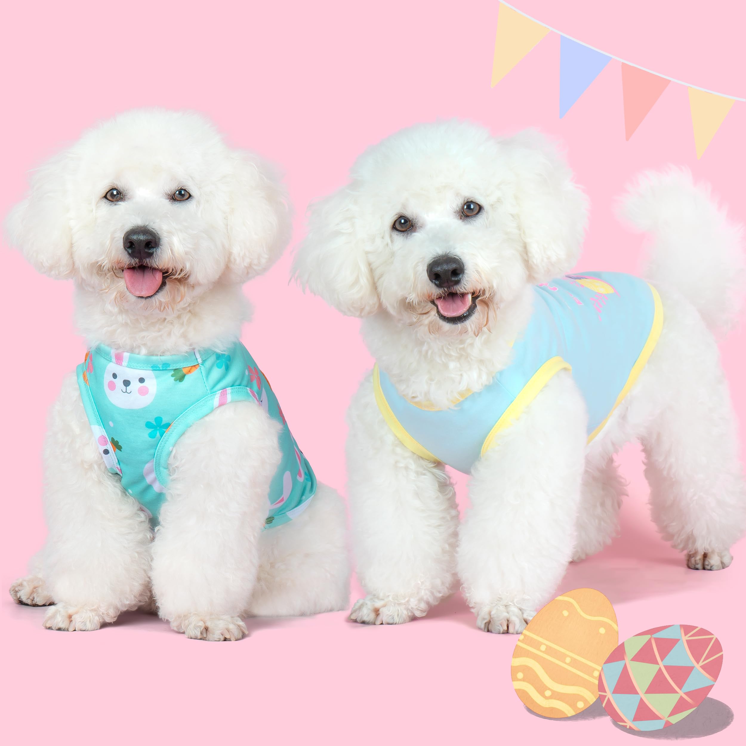 Cyeollo 2Pack Dog Easter Shirt For Small Puppy Dogs Soft Pet T Shirts Dog Tank Top Vest T-Shirt Rabbit Print Cat Apparel
