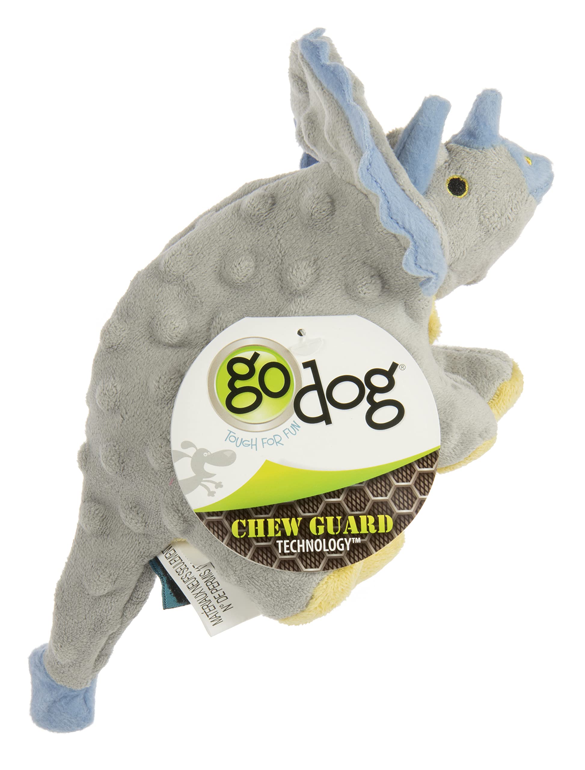 goDog Dinos Frills Squeaky Plush Dog Toy, Chew Guard Technology - Gray, Small