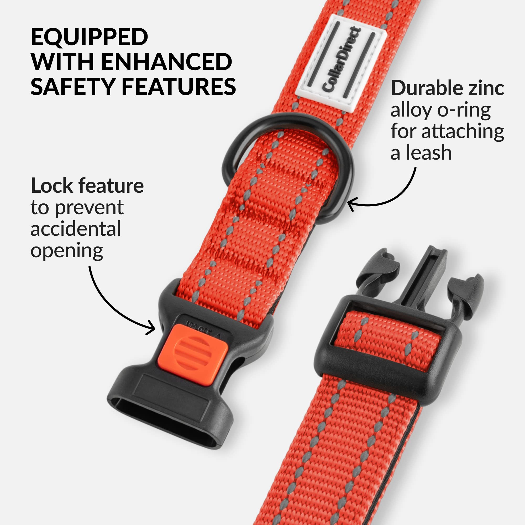 Collardirect Reflective Padded Dog Collar For A Small, Medium, Large Dog Or Puppy With A Quick Release Buckle - Boy And Girl - Nylon Suitable For Swimming (12-16 Inch, Orange)