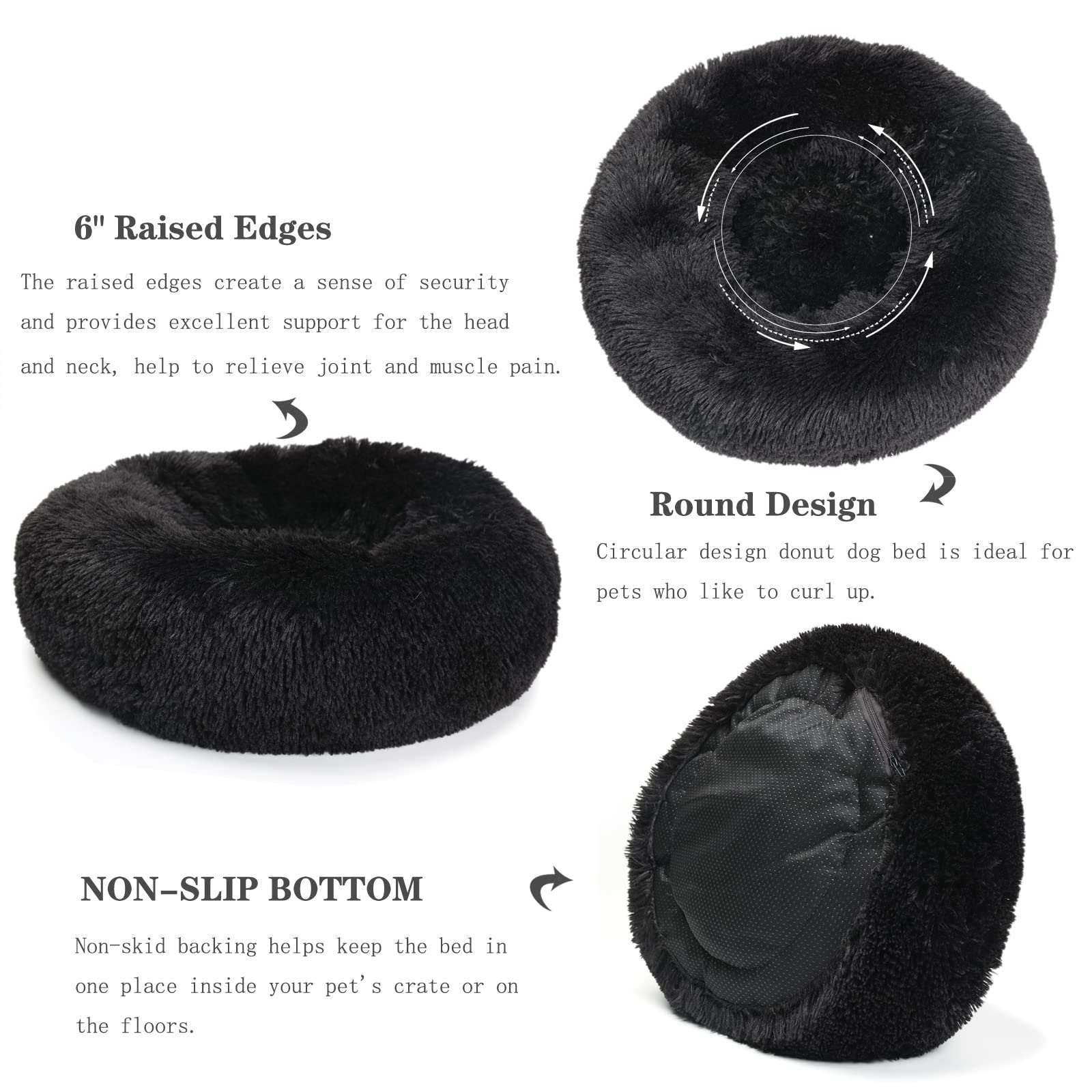 Nononfish Puppy Beds For Small Dogs Washable19Black Calming And Anxietypet Bedsfluffy And Plush Durable Small Dog Bed