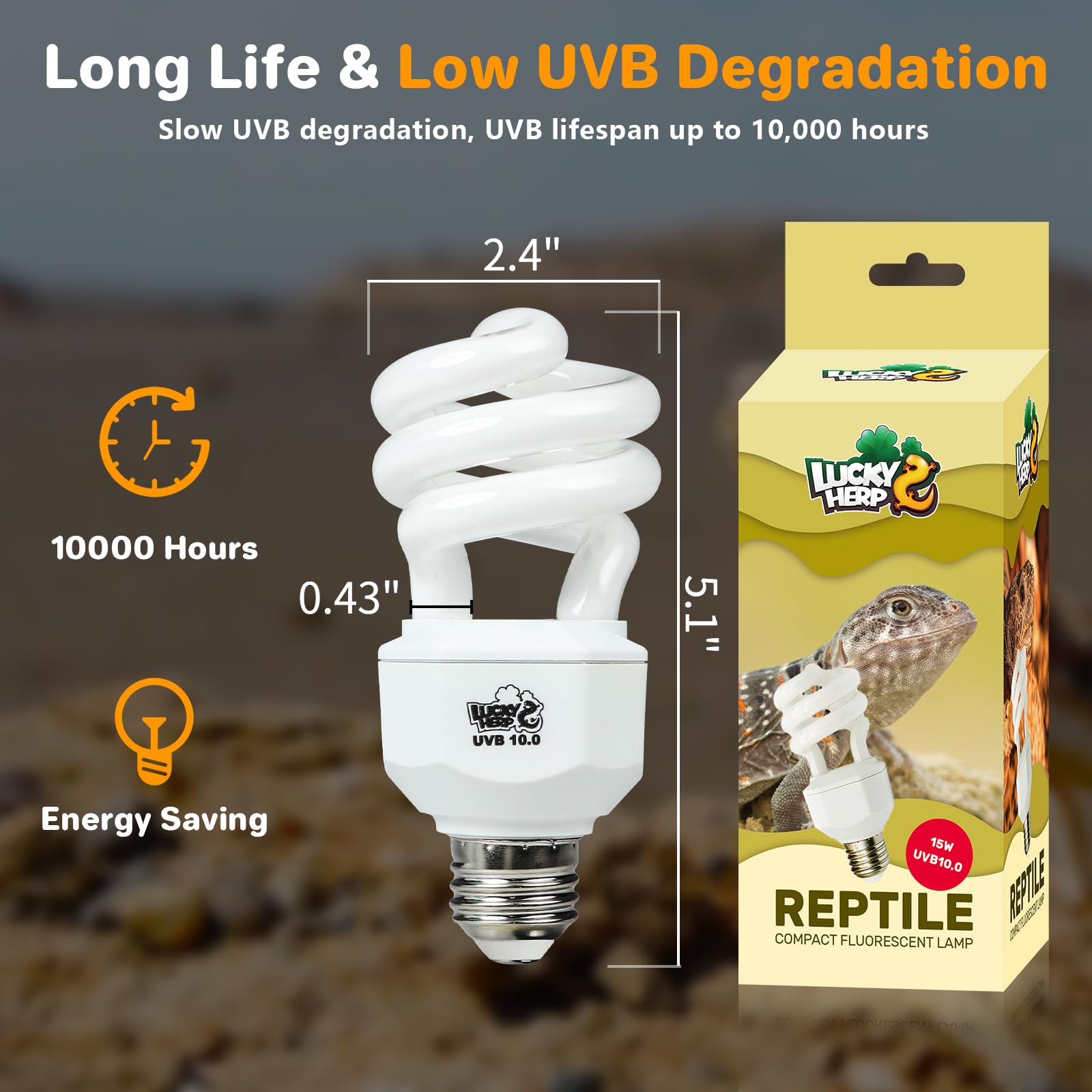 Lucky Herp Uva Uvb Reptile Light 10.0, Desert Uvb 150 Compact Fluorescent Lamp, Uvb Light For Reptiles 15W, Uva Uvb Reptile Ligh