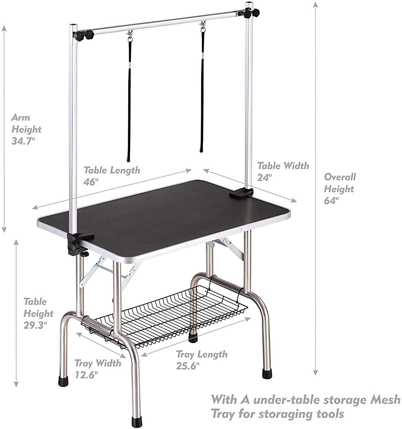 Trodep 46' Dog Grooming Table Foldable Pet Grooming Tables With Adjustable Arm Noose Storage Mesh Tray Maximum Capacity Up To 3