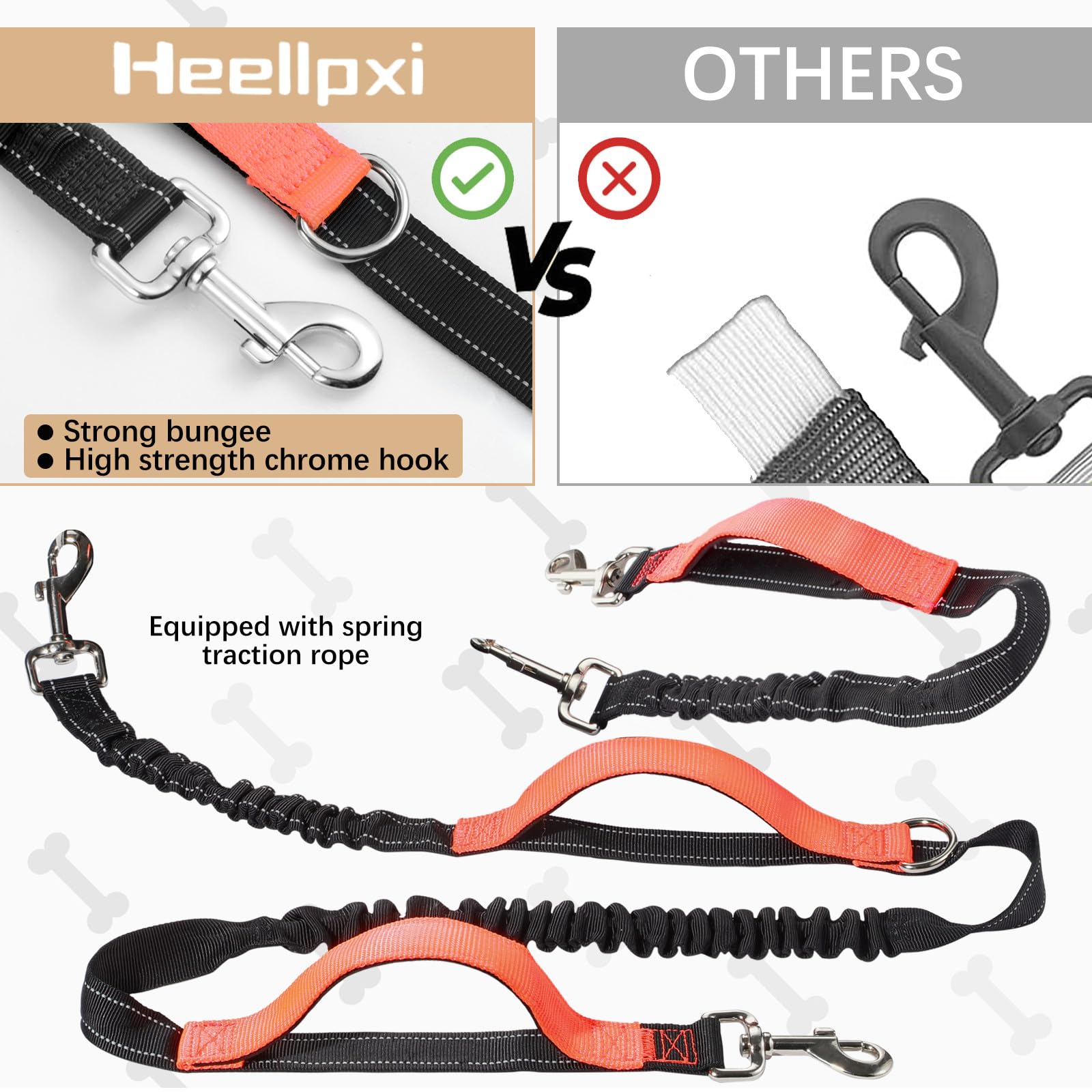 Heellpxi Hands-Free Waist Leash With Pouch For Two Dogs: Reflective Stitching, Dual Handle & Bungee Retractable Design - Ideal F