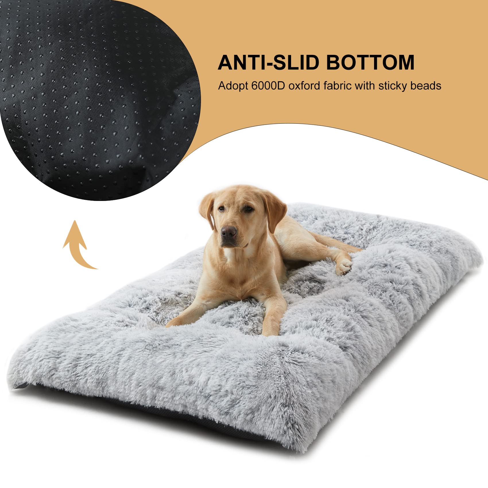 Bfpethome Dog Beds For Large Dogs, Plush Dog Crate Bed Fluffy Cozy Kennel Pad For Sleeping &Ease Anxiety, Washable Dog Mats With Anti-Slip Bottom For Large Medium Dogs (36 Plus(36 X 27 Inch), Grey)