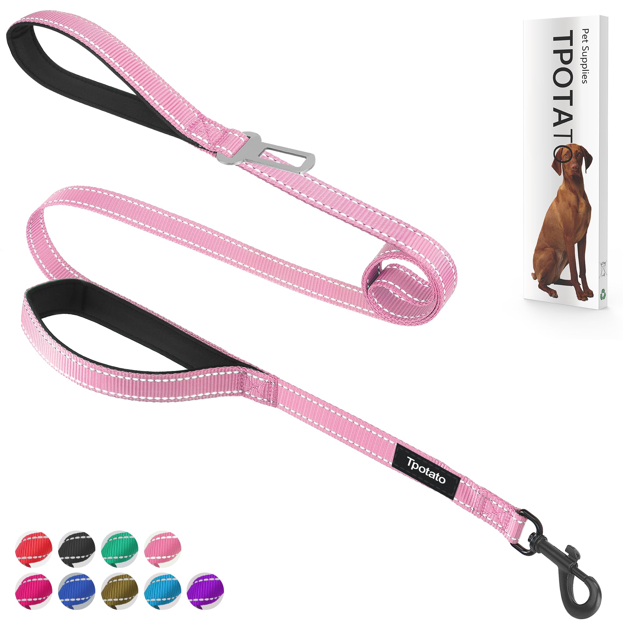 6 Foot Pink Dog Leashes For Large Medium And Small Breed Dogs That Pull,Reflective Nylon Heavy Duty Dog Leash With 2 Comfortable