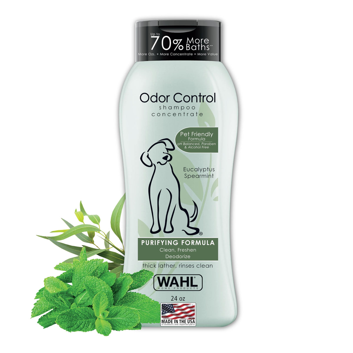 Wahl Usa Odor Control Shampoo For Dogs & Pets - Eucalyptus & Spearmint Animal Deodorizer For Cleaning & Freshening – 24 Oz - Model 820003A