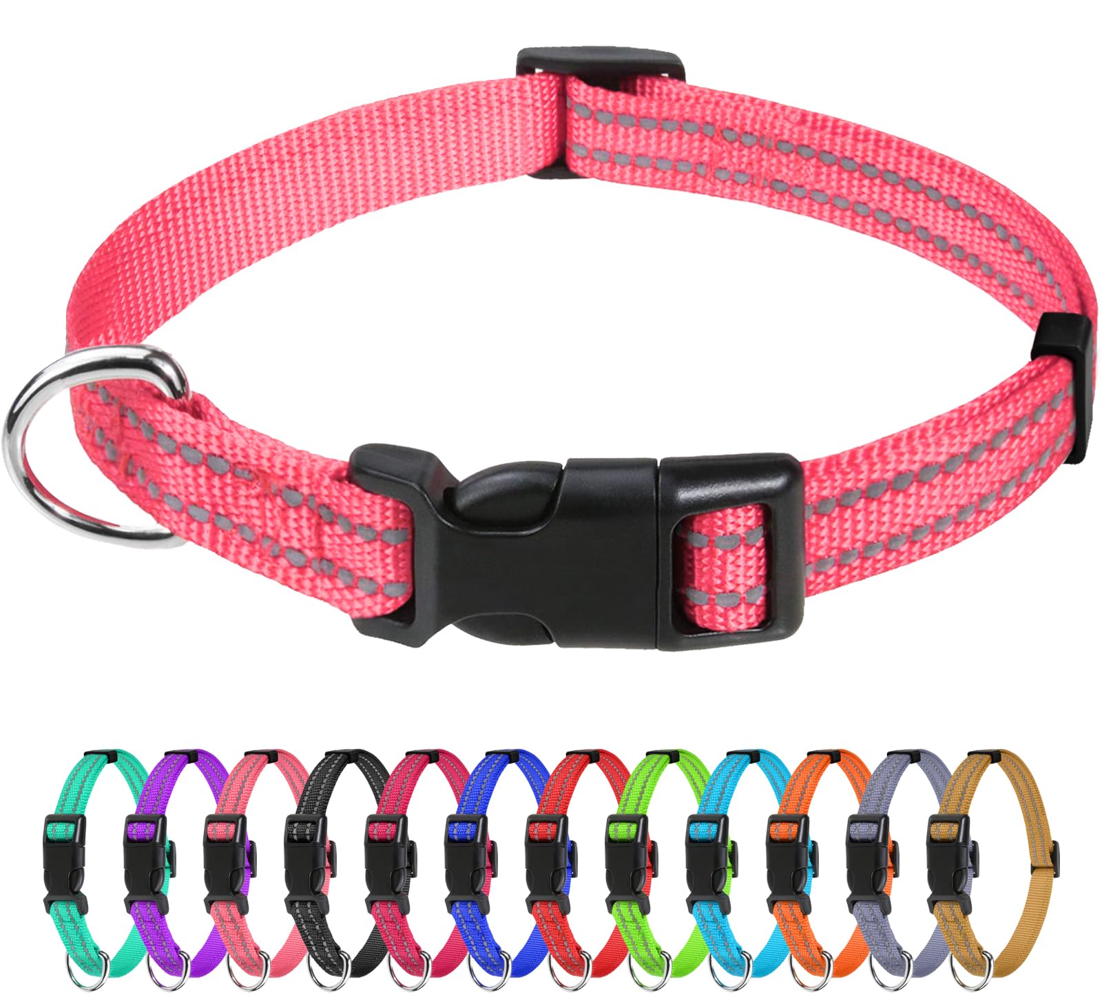 Tagme Reflective Nylon Dog Collars, Adjustable Classic Dog Collar With Quick Release Buckle For Puppy, Baby Pink, 3/8' Width