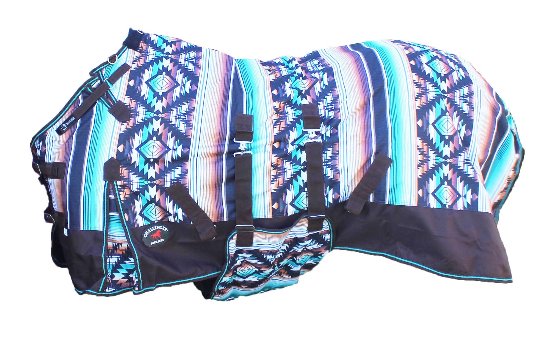 CHALLENGER 78" Horse Turnout Blanket - 1200D Waterproof Fleece Lined, Serape/Brown, Model 3B100LG