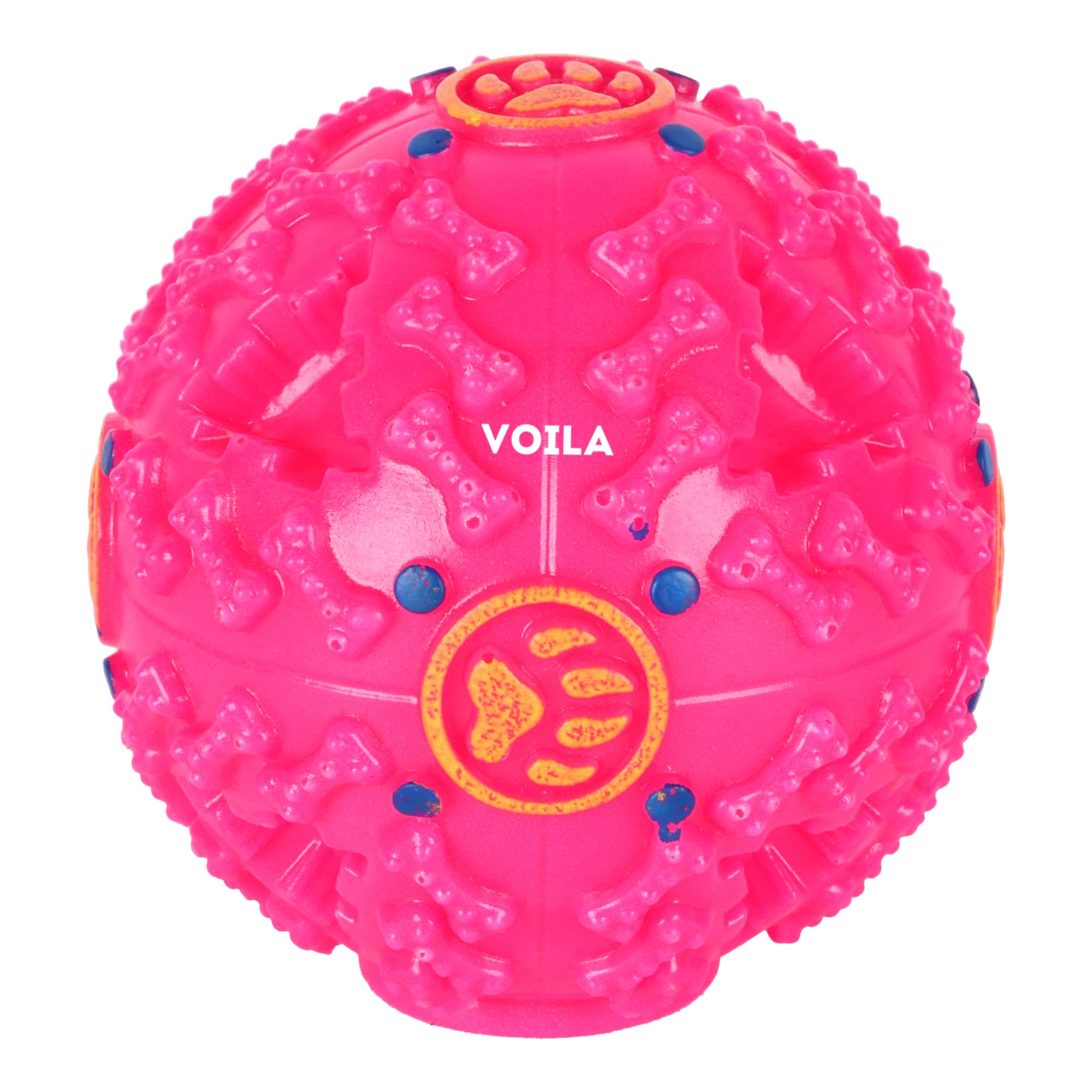 Voila Plastic Dog Toy Ball with Ring, Bouncy Fetch Ball with Handle for Easy Grip, Ideal for Small, Medium & Large Dogs, Fun Pla