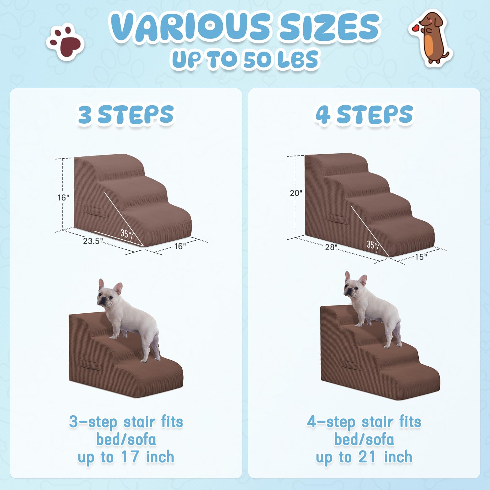 Yiruka Dog Steps, 4-Step Dog Ramp and Steps for High Beds and Sofa, Non-Slip Pet Stairs, Removable and Easy to Clean Pet Stairs,