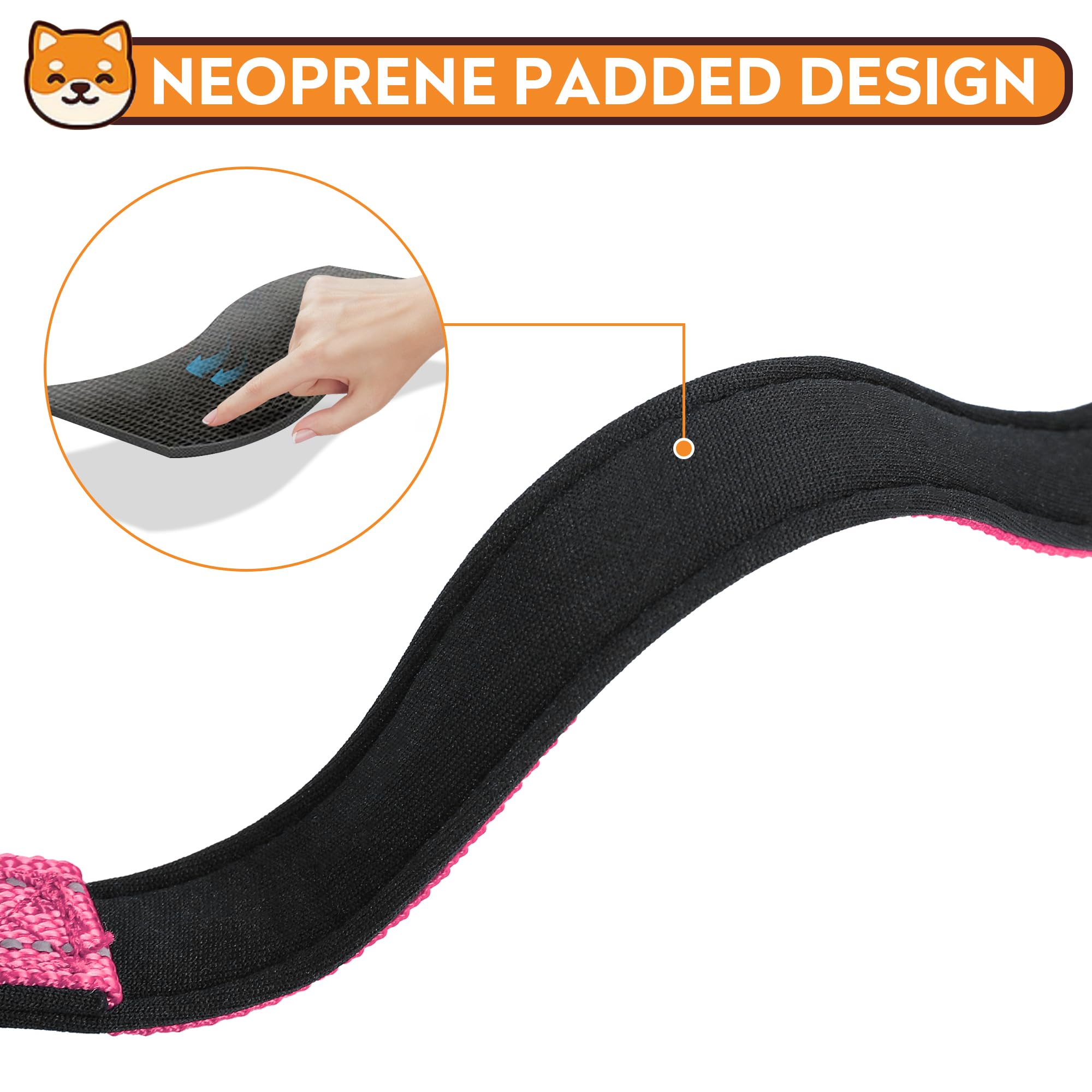 Pwod Reflective Dog Collar, Adjustable Soft Neoprene Padded Nylon Pet Collars With Buckle For Medium Dogs, Hotpink,M