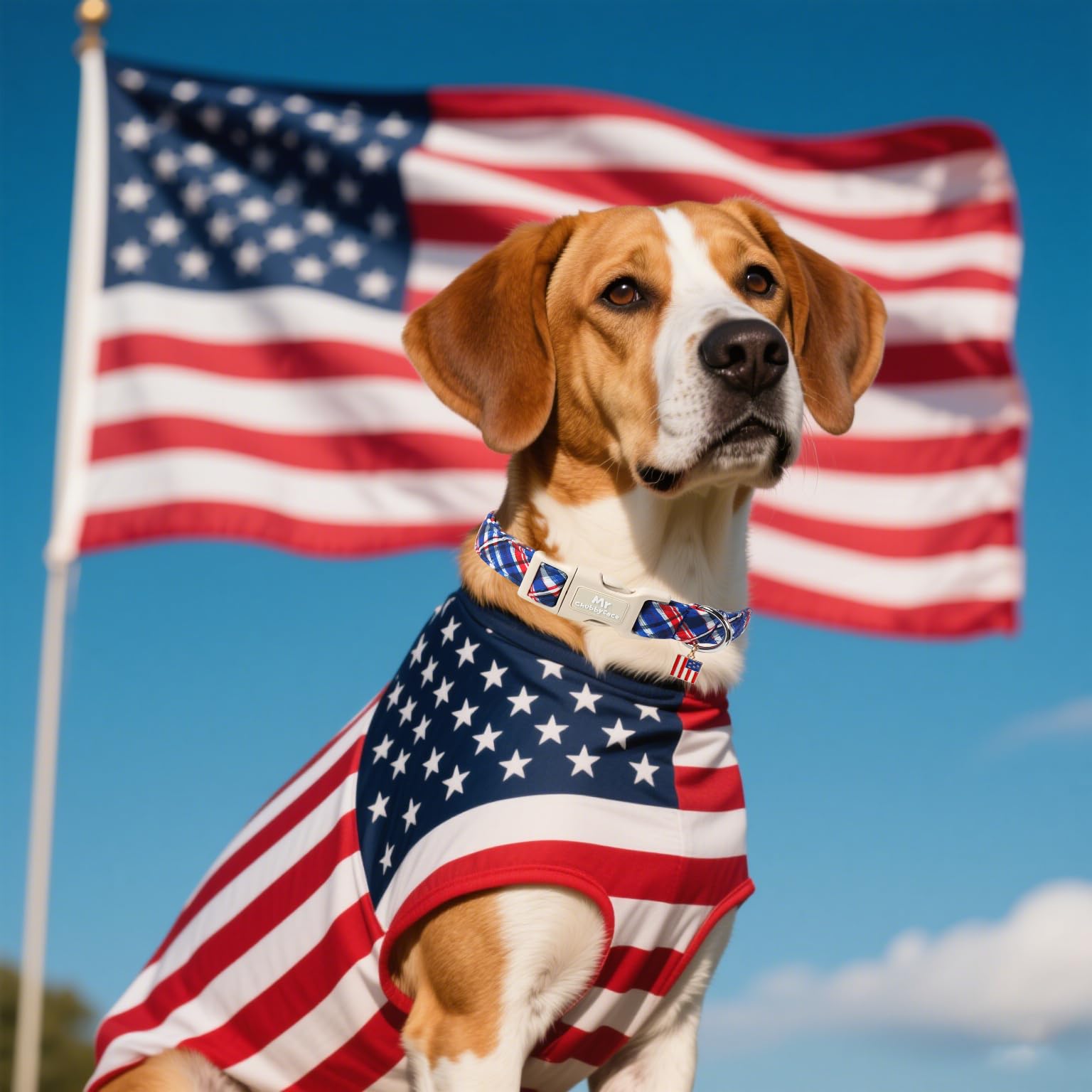 Mr.Chubbyface Plaid Cotton Dog Collar, Soft Checkered Patriotic Puppy Pet Collar With Plastic Buckle, Adjustable 4Th Of July Pet