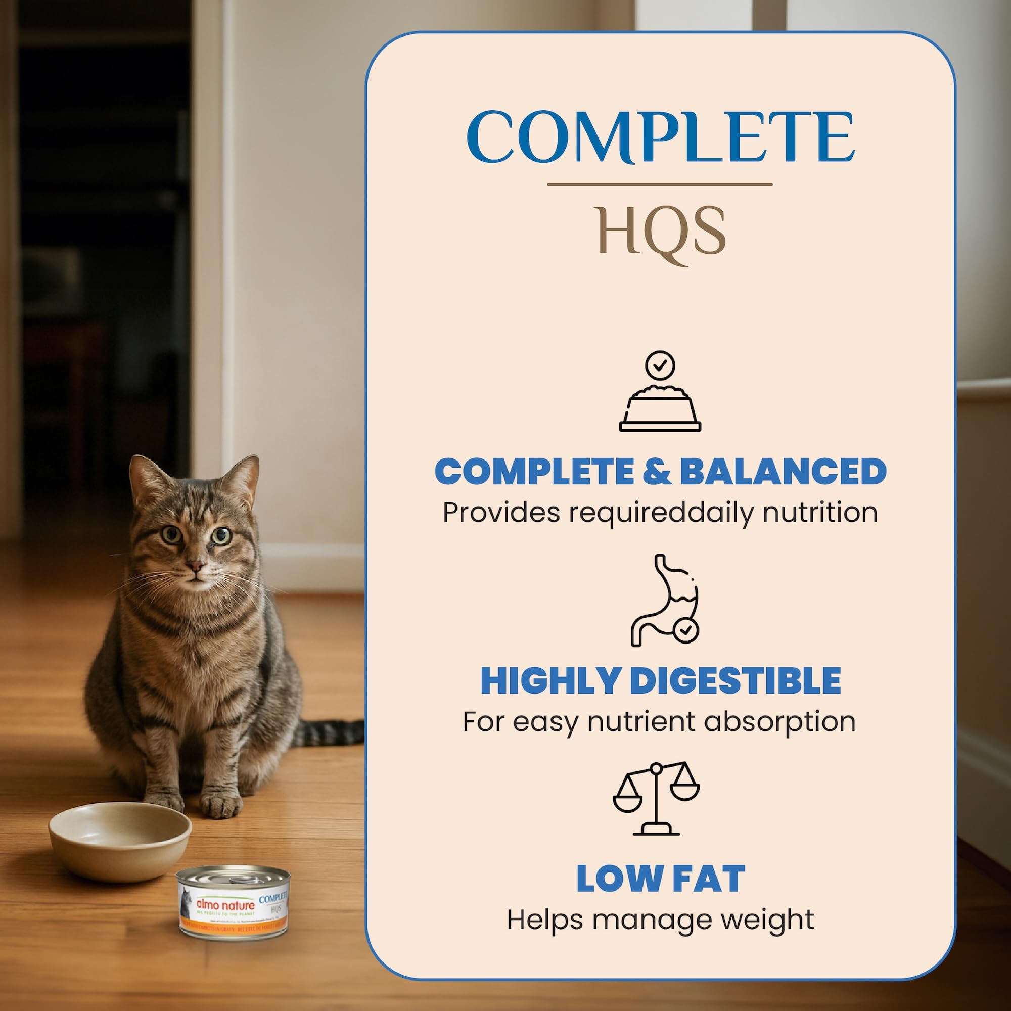 almo nature HQS Complete CAT Wet Cat Food Chicken Recipe with Green Beans in Gravy - Grain-Free Cat Food Canned, 2.47 oz (Pack o