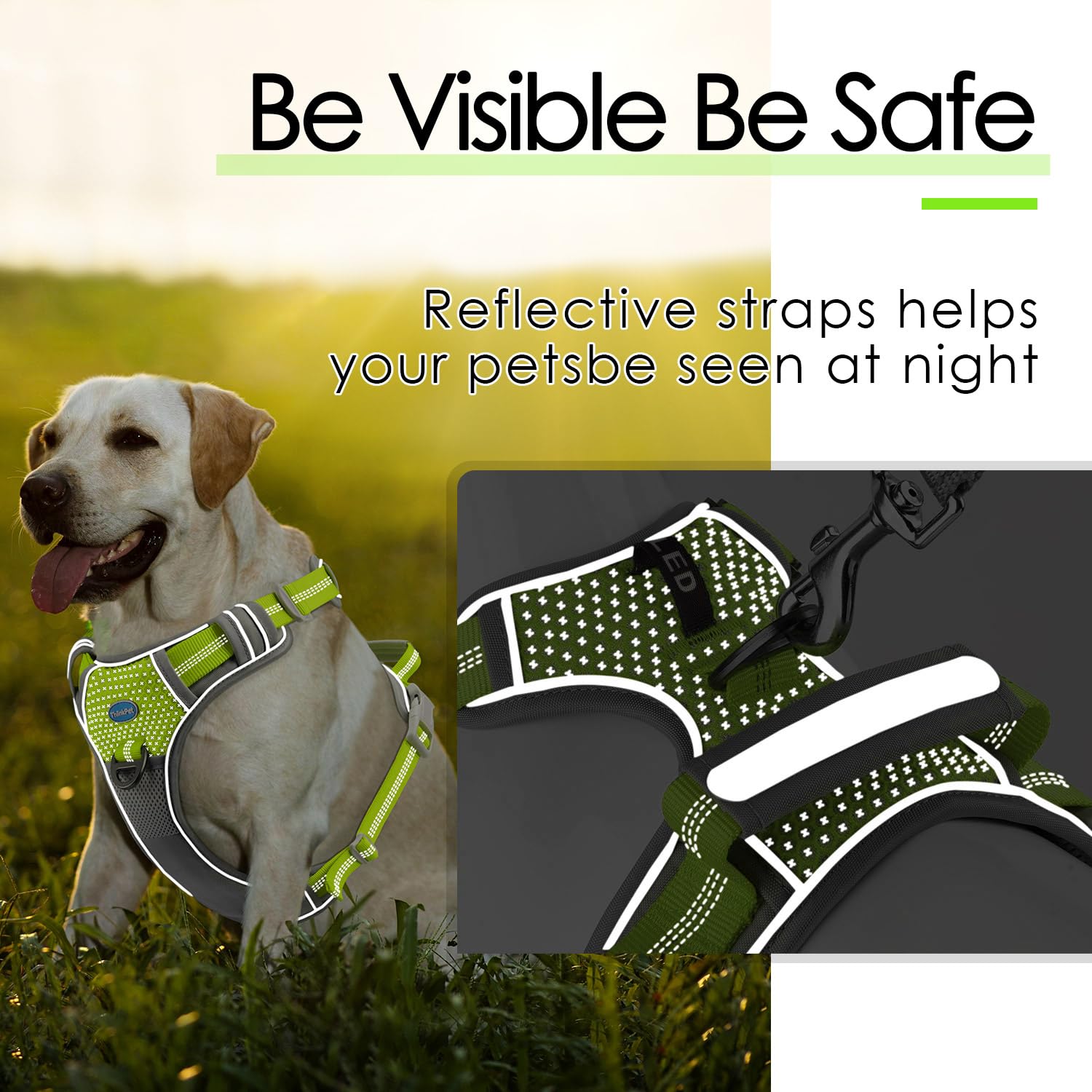 Thinkpet No Pull Harness Breathable Sport Harness With Handle-Dog Harnesses Reflective Adjustable For Medium Large Dogs Small Green