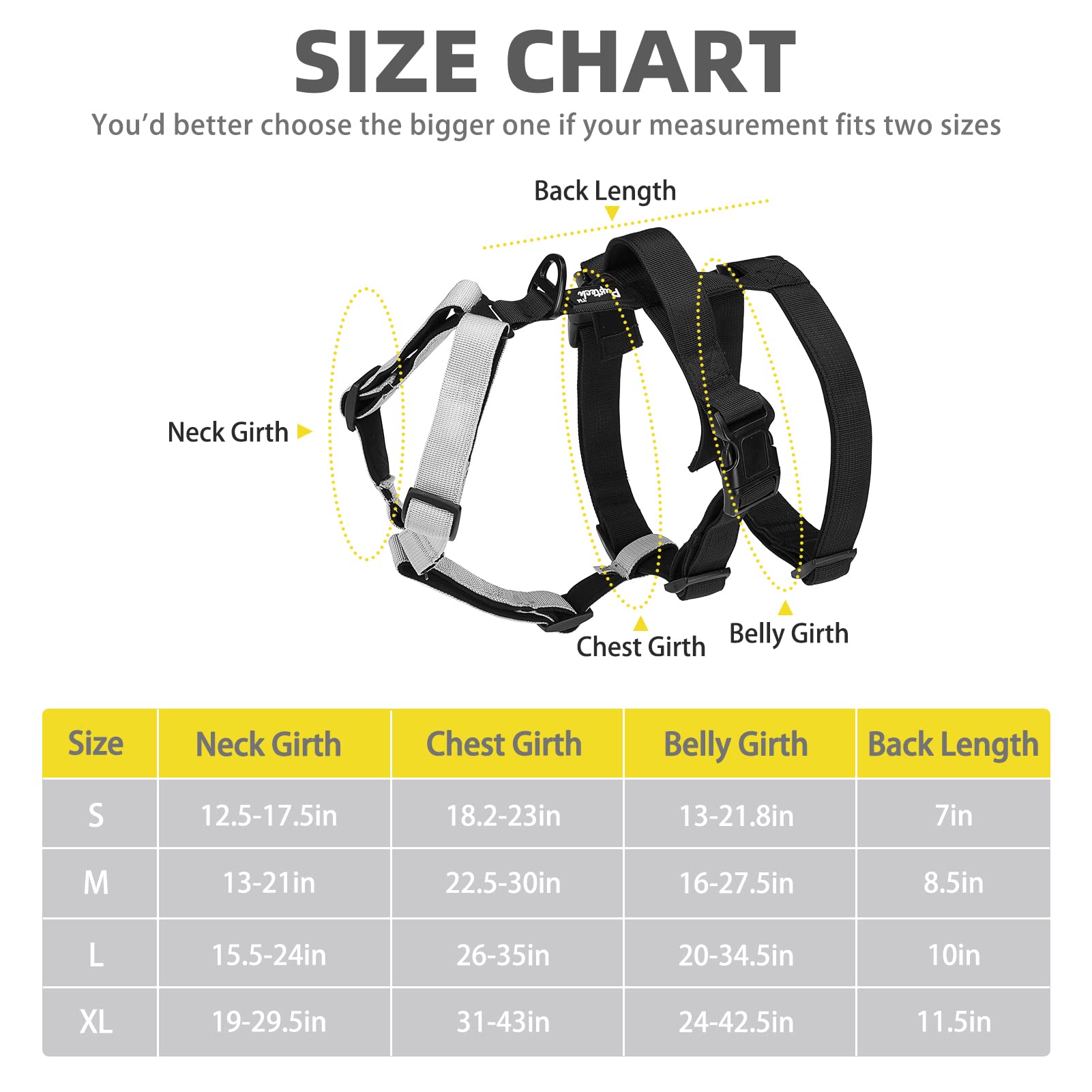 Pupteck Escape Proof Dog Harness - No Pull Soft Padded Full Body Pet Halter Harness With Lift Handle For Small Medium Large Doggies Walking Hiking Hunting, Snowwhite & Black, S