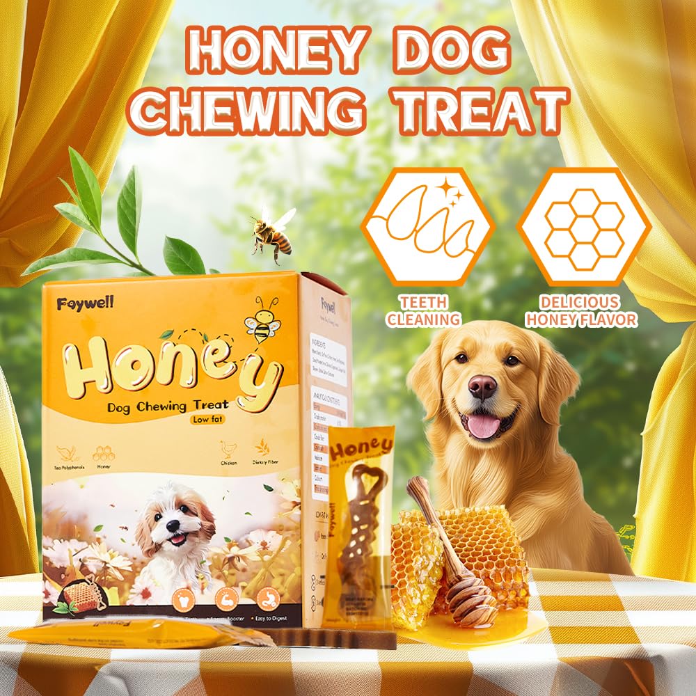 FAYWELL - Honey Dog Chewing Treat with Tea Polyphenols and Dietary Fiber, Chicken & Honey Taste, Low-Fat Protein, 30pcs/210g (30