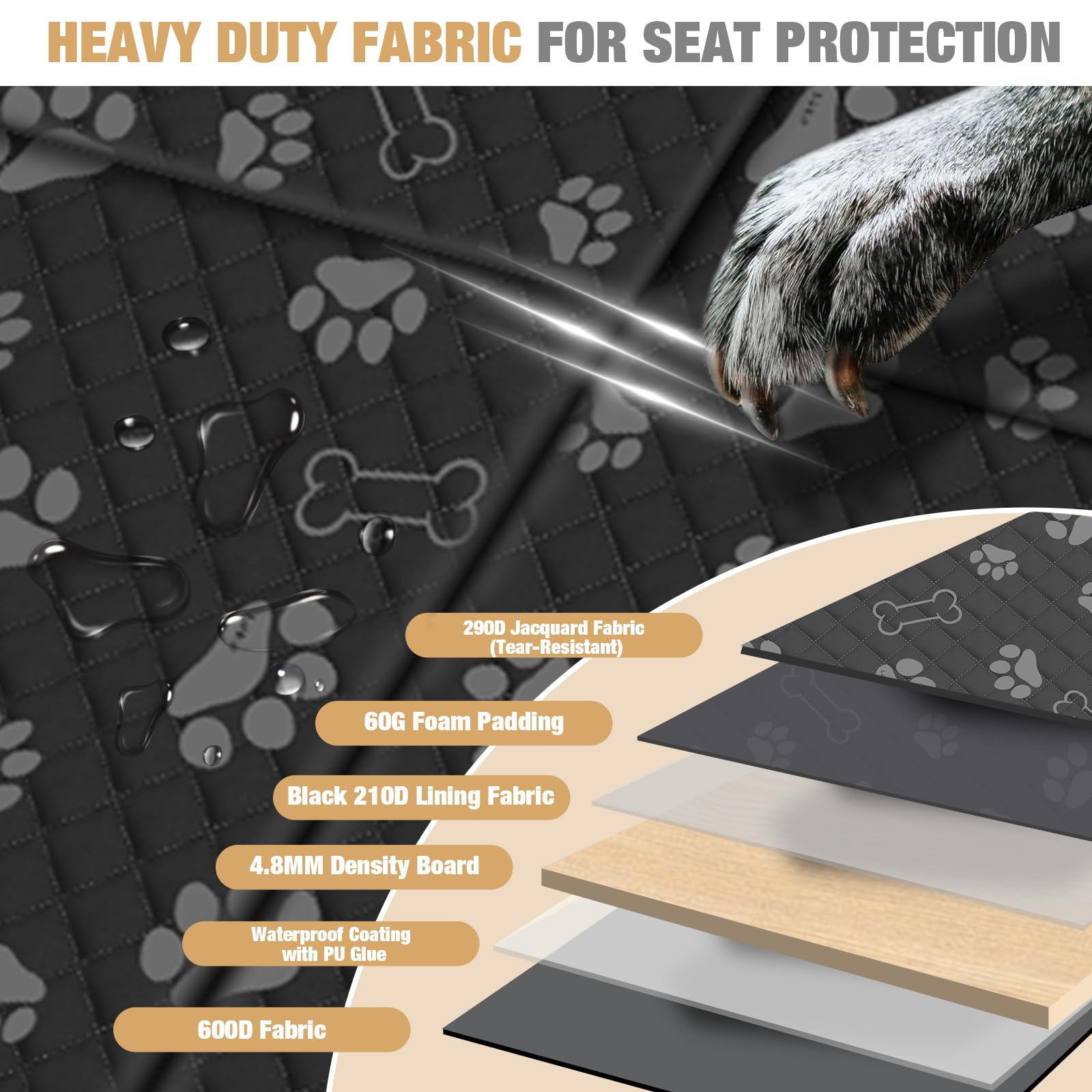 Lekereise Dog Car Seat Cover For Back Seat,Hard Bottom Dog Hammock For Car,Camping Air Mattress, Hammock Travel Bed For Car Suv