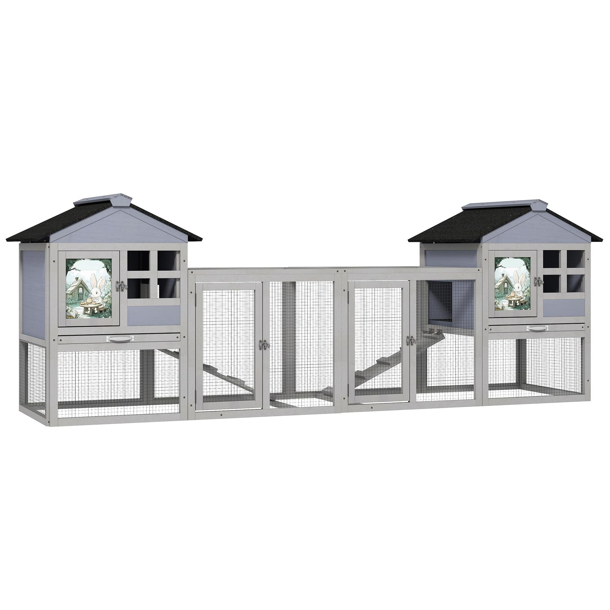 96.2'' L Large Rabbit Hutch Indoor Outdoor, Expandable 2-Story Bunny Cage With Run, Removale Tray, Top-Opening Waterproof Roof, 