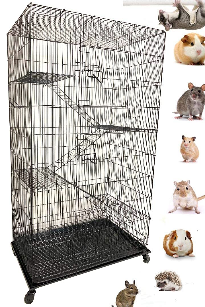 X-Large 5-Levels Tight 3/8-Inch Bar Spacing Ferret Chinchilla Sugar-Glider Rats Mice Gerbil Chew Free Cage With Removable Rolling Stand, 31-Inch By 19-Inch By 55-Inch