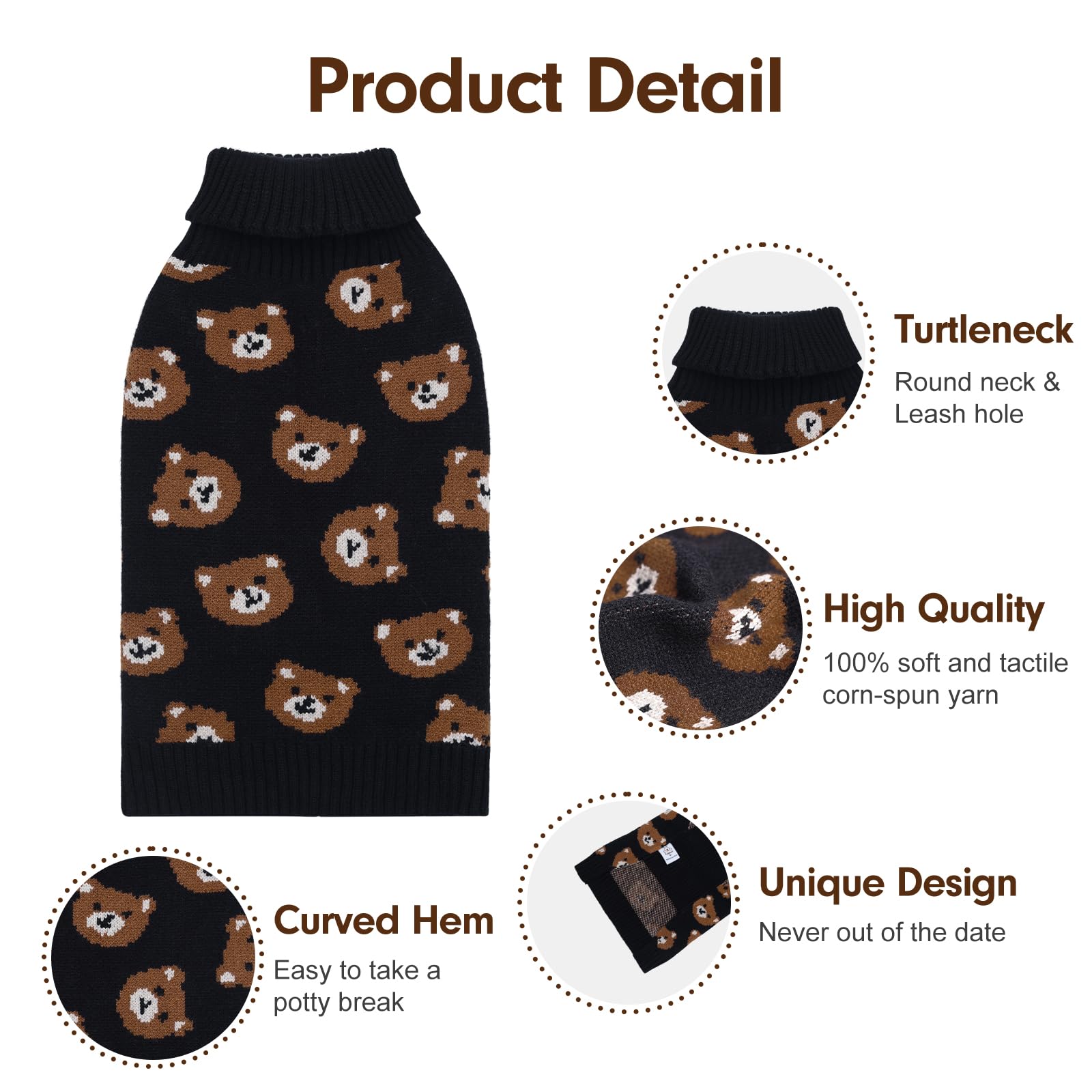 Cutebone Cute Dog Sweater - Bear Pattern Pullover For Small Medium Dogs, Winter Coat For Chihuahua Yorkie Ds97L