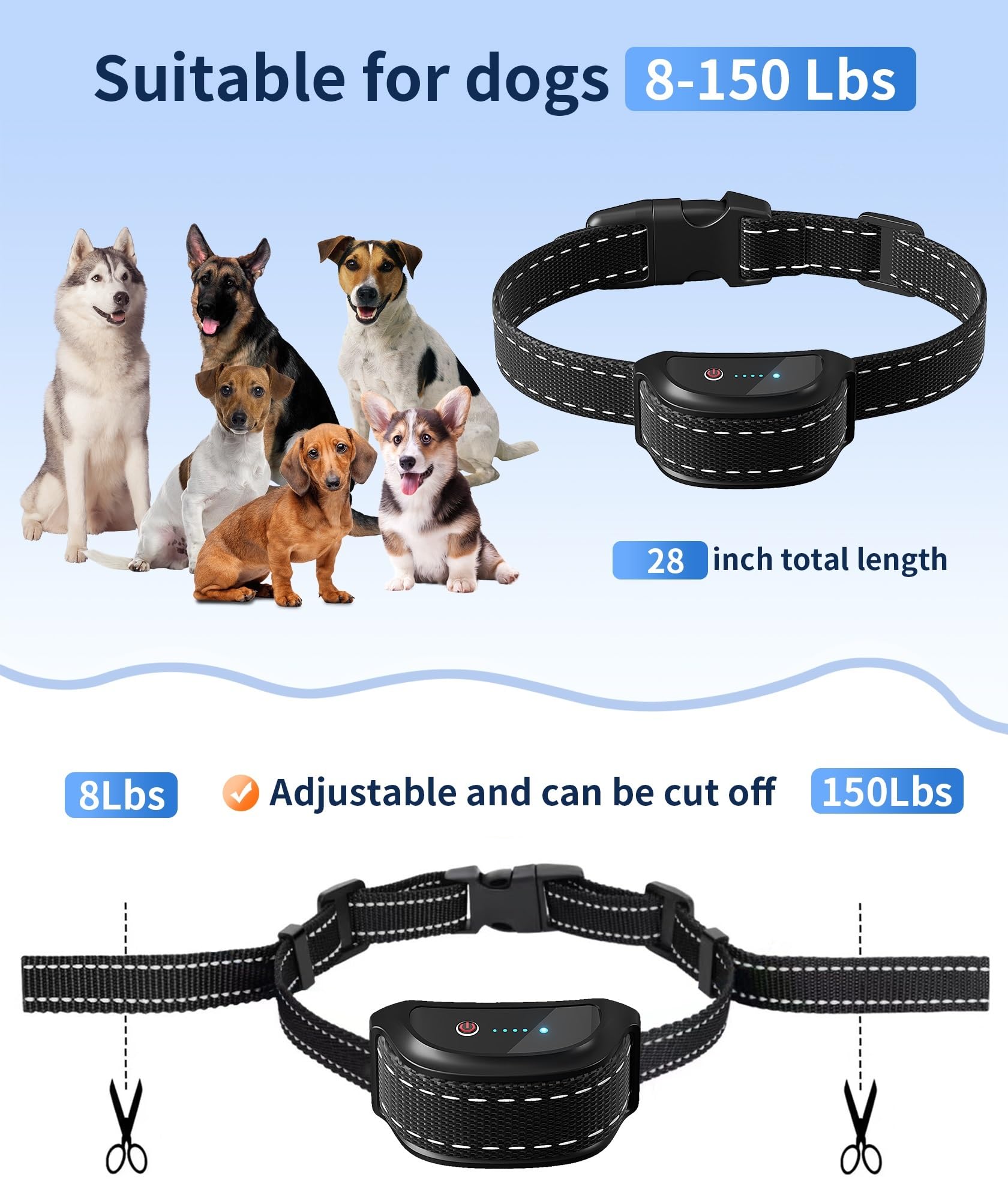 Dog Training Collar With Remote - Shock Collar For Dogs, Waterproof Electric Collar With Flashlight Beep Vibration Shock Modes R